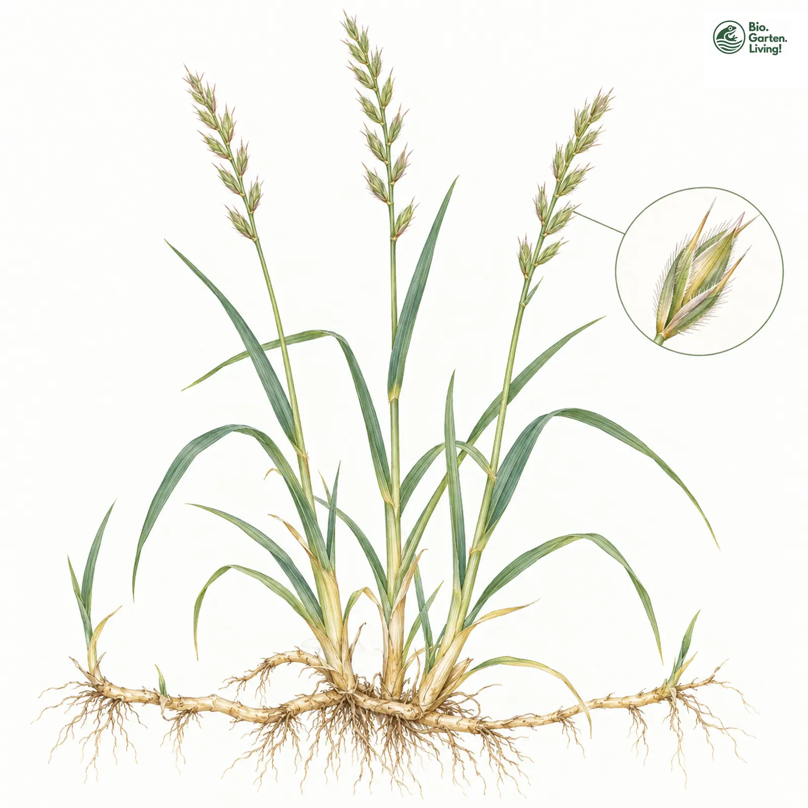 Aquarellzeichnung: Schlaffer Bastardstrandroggen (Elyleymus bergrothii)