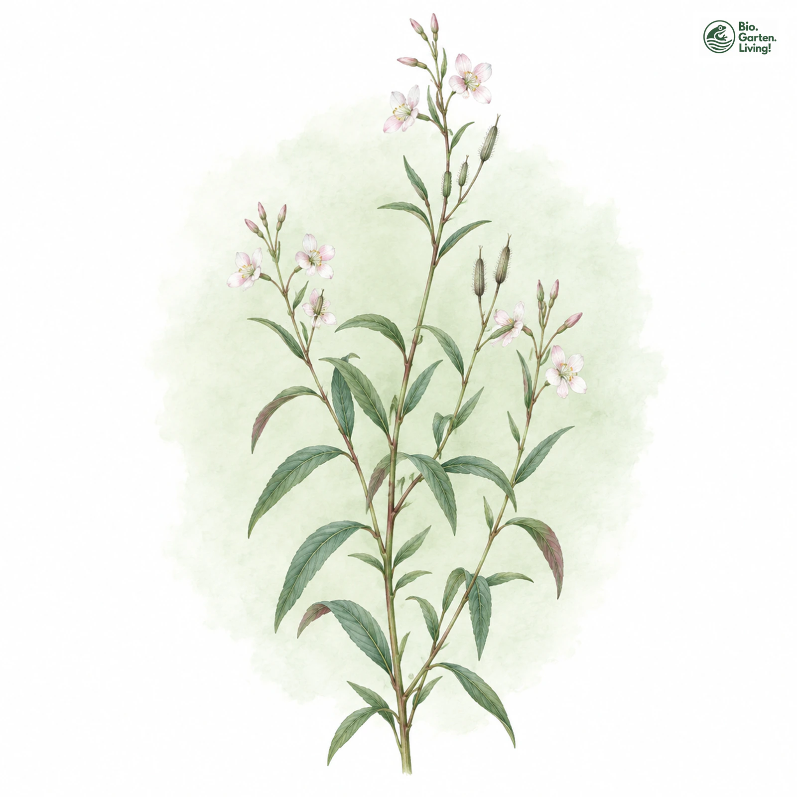 Aquarellzeichnung: Lanzett-Weidenröschen (Epilobium lanceolatum)