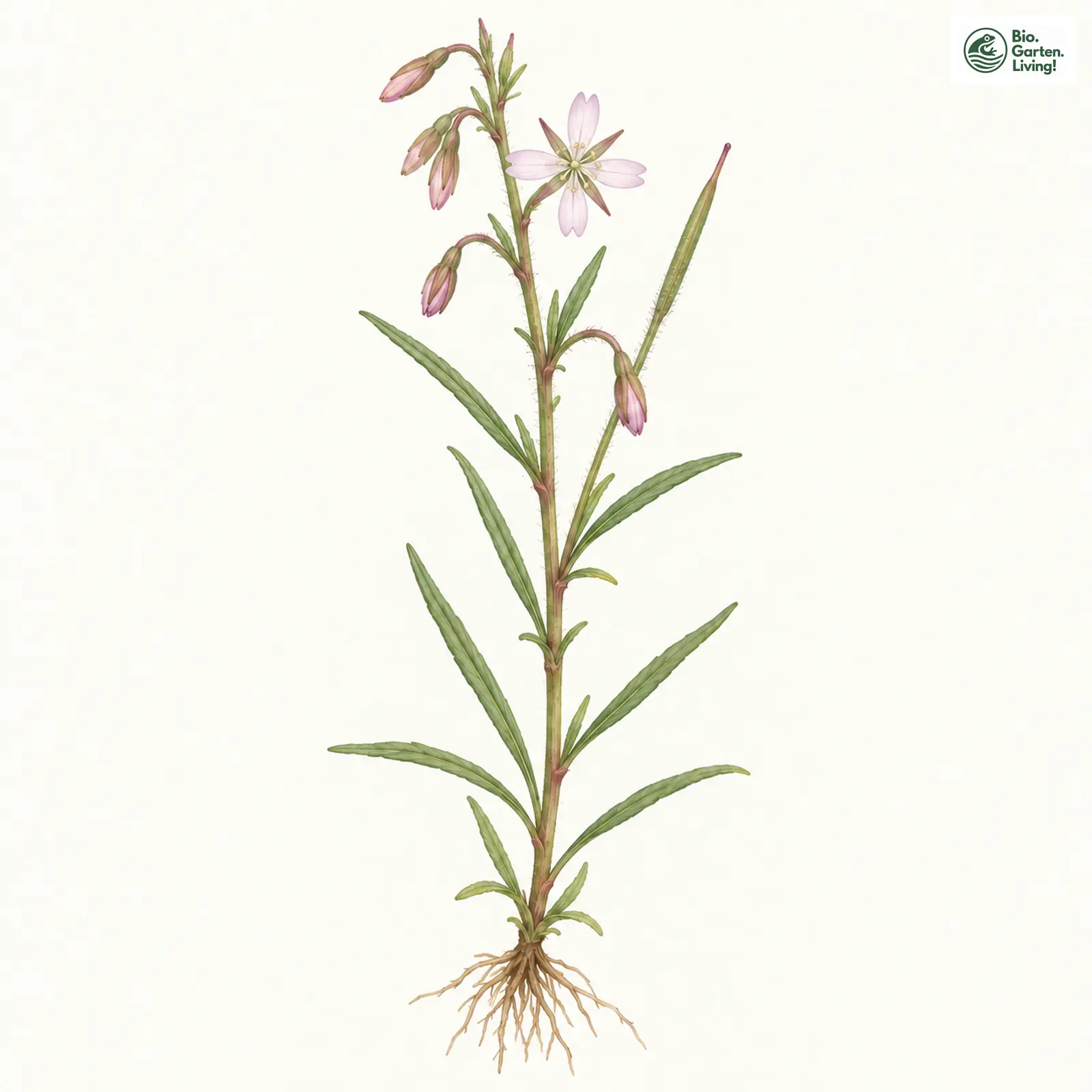 Aquarellzeichnung: Sumpf-Weidenröschen (Epilobium palustre)