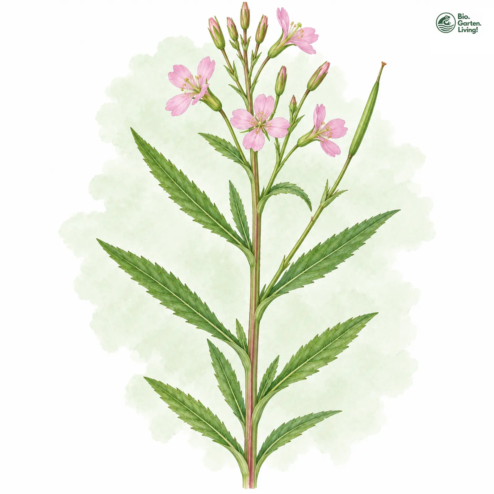 Aquarellzeichnung: Vierkantiges Weidenröschen (I. W. S.) (Epilobium tetragonum (im weiteren Sinne))