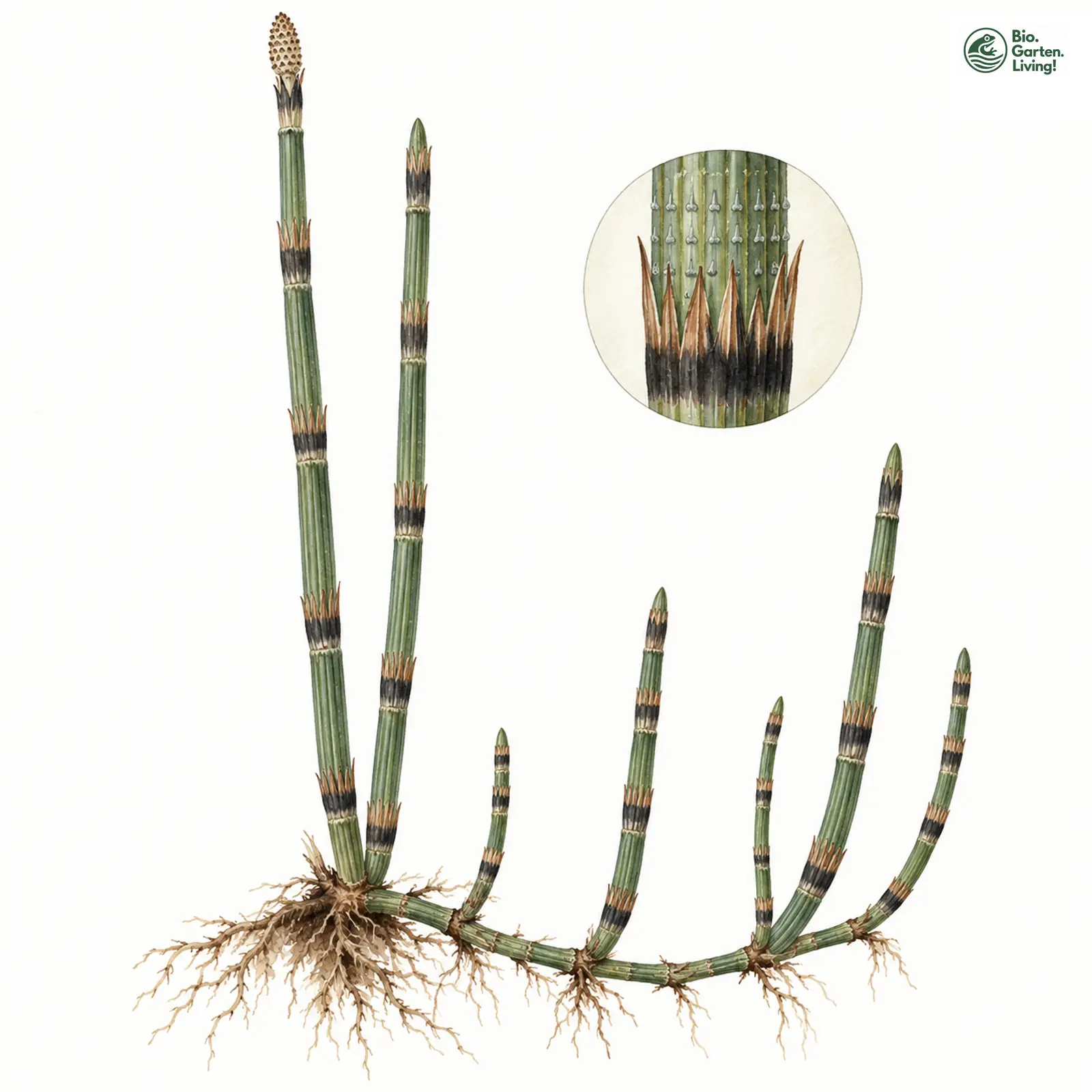 Aquarellzeichnung: Aufsteigender Schachtelhalm (Equisetum ascendens)