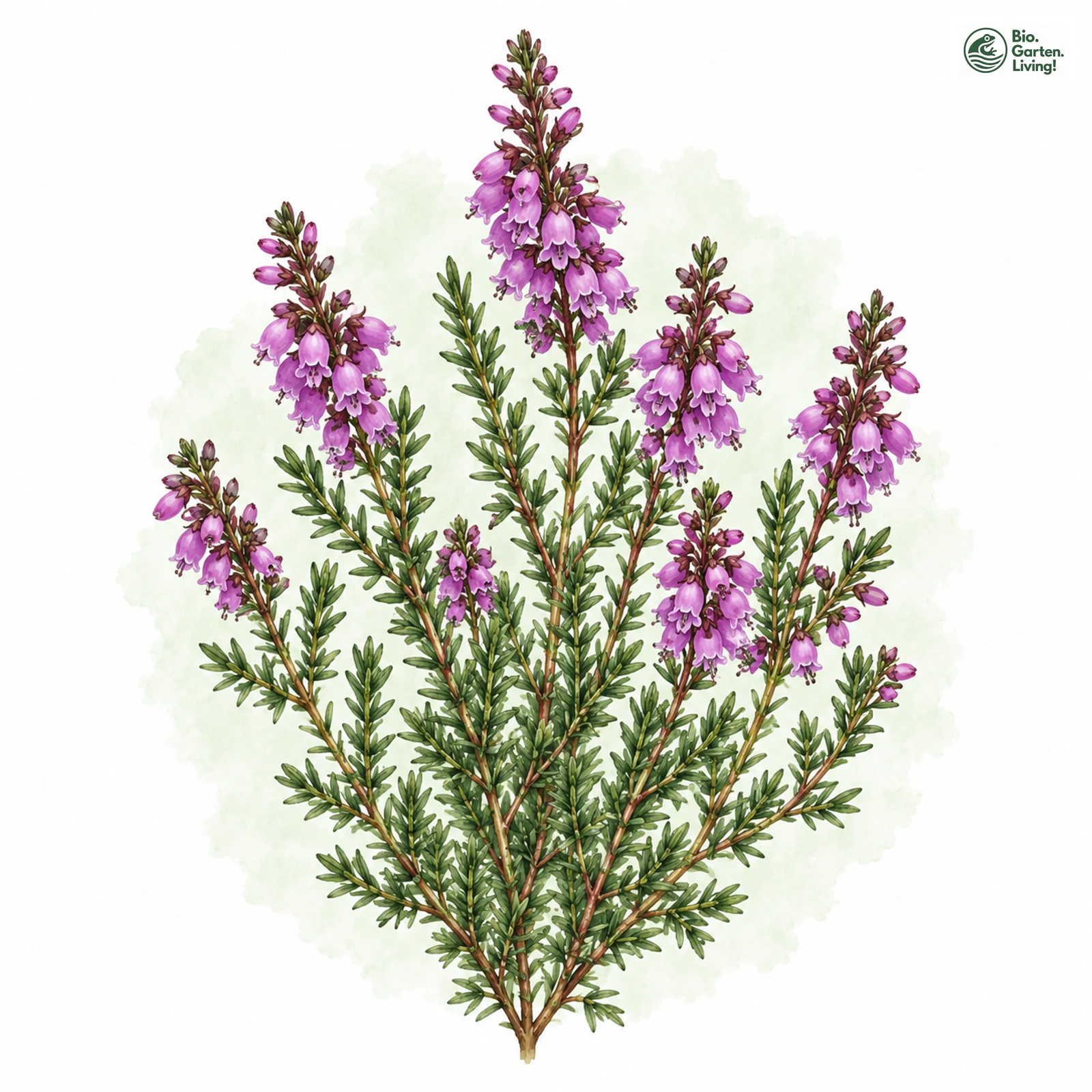 Aquarellzeichnung: Grau-Heide (Erica cinerea)