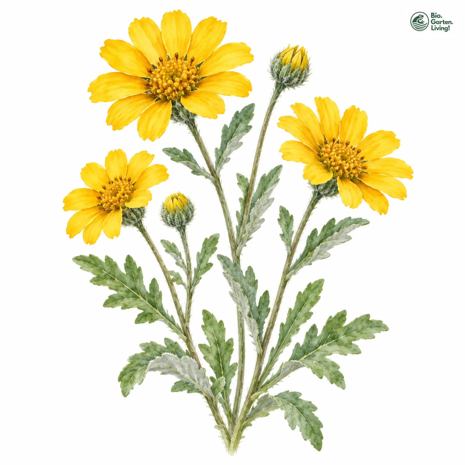 Aquarellzeichnung: Wüsten Goldaster (Eriophyllum lanatum)