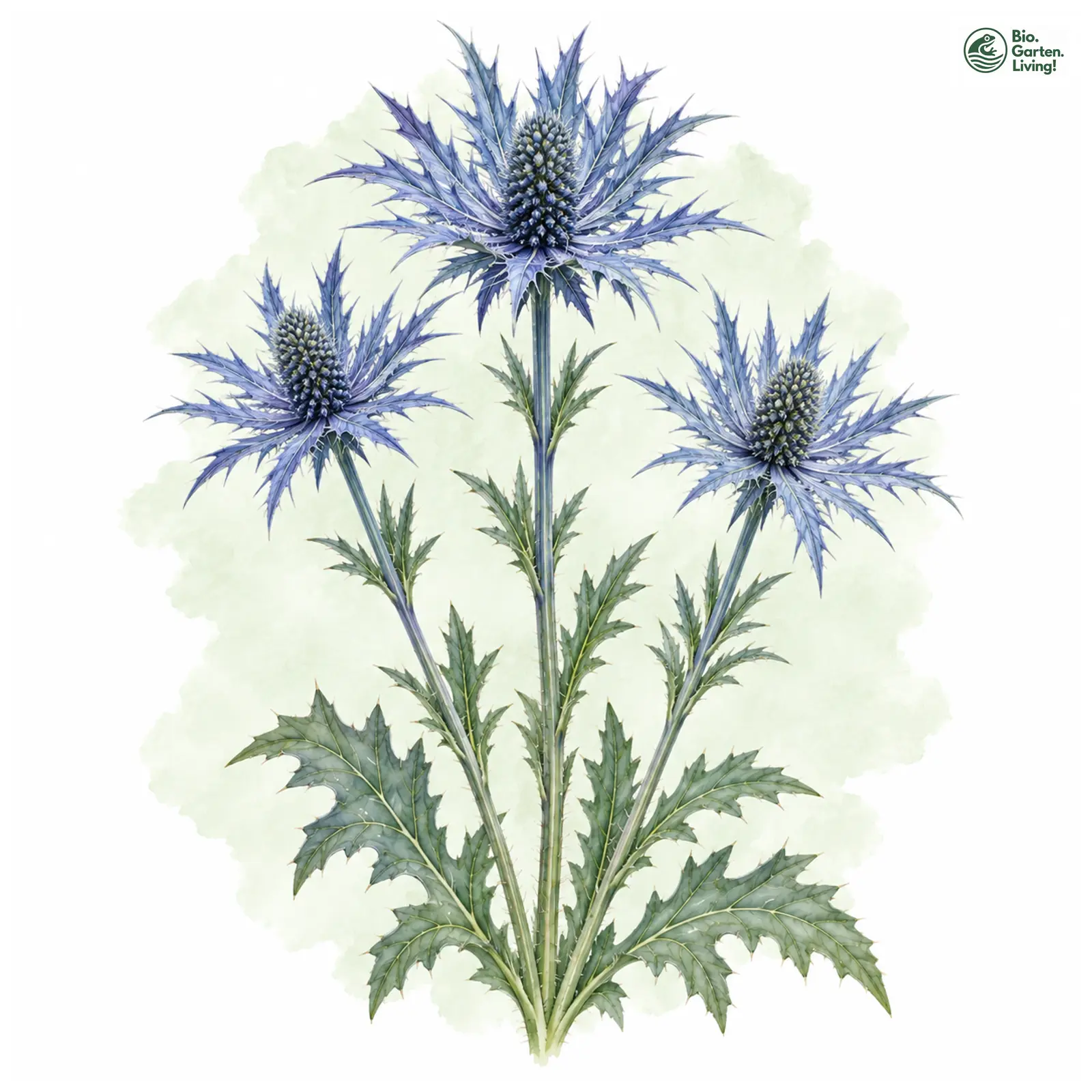 Aquarellzeichnung: Alpen-Mannstreu (Eryngium alpinum)