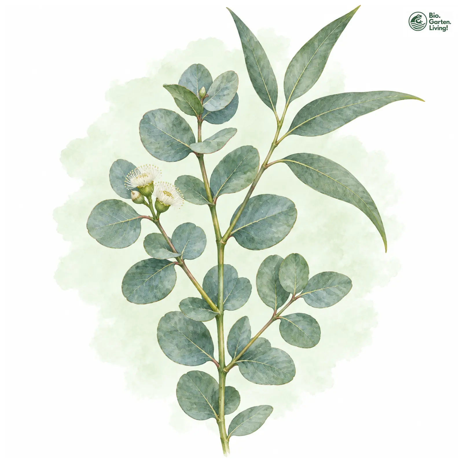 Aquarellzeichnung: Mostgummi-Eukalyptus (Eucalyptus gunnii)