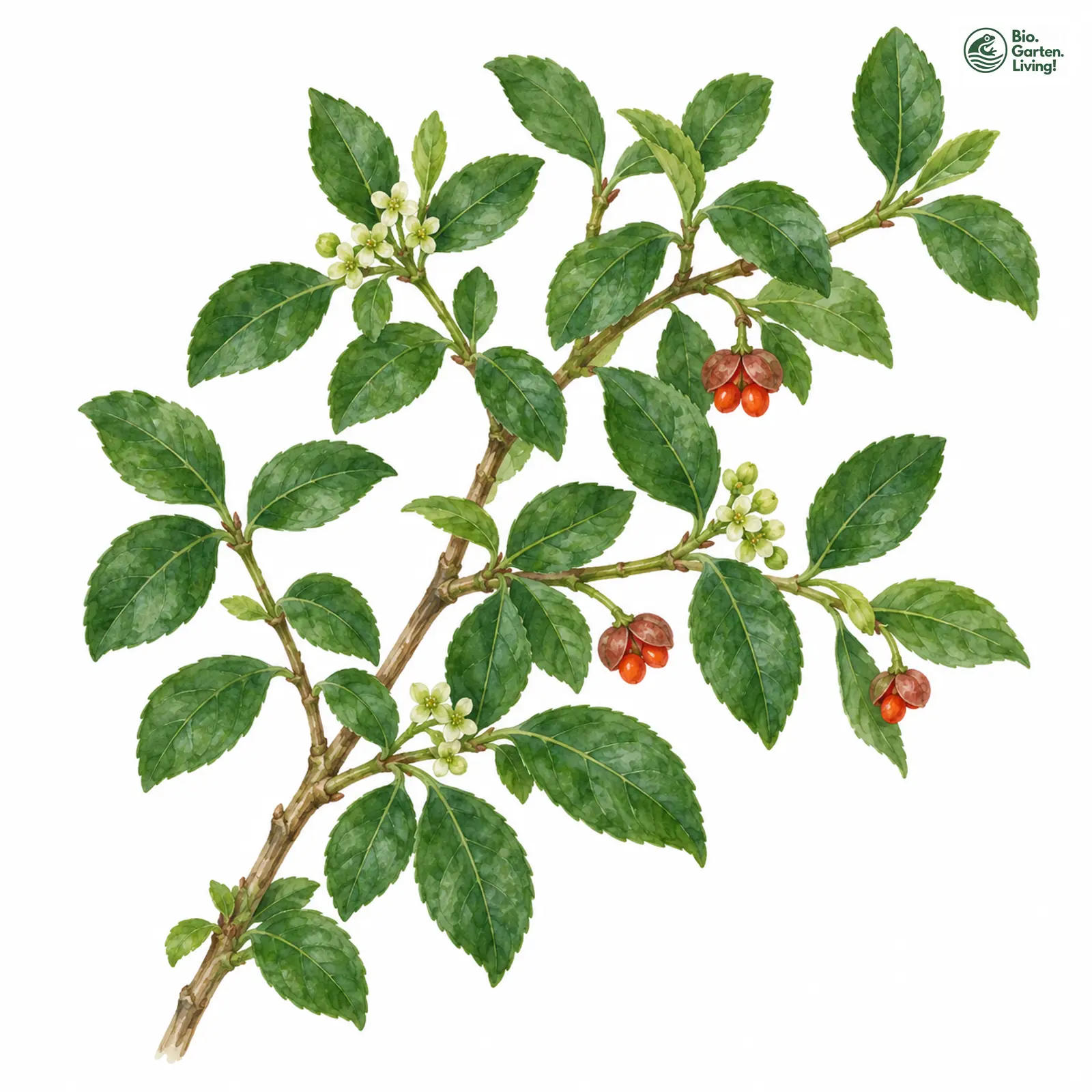 Aquarellzeichnung: Chinesischer Spindelstrauch (Euonymus fortunei var. fortunei)