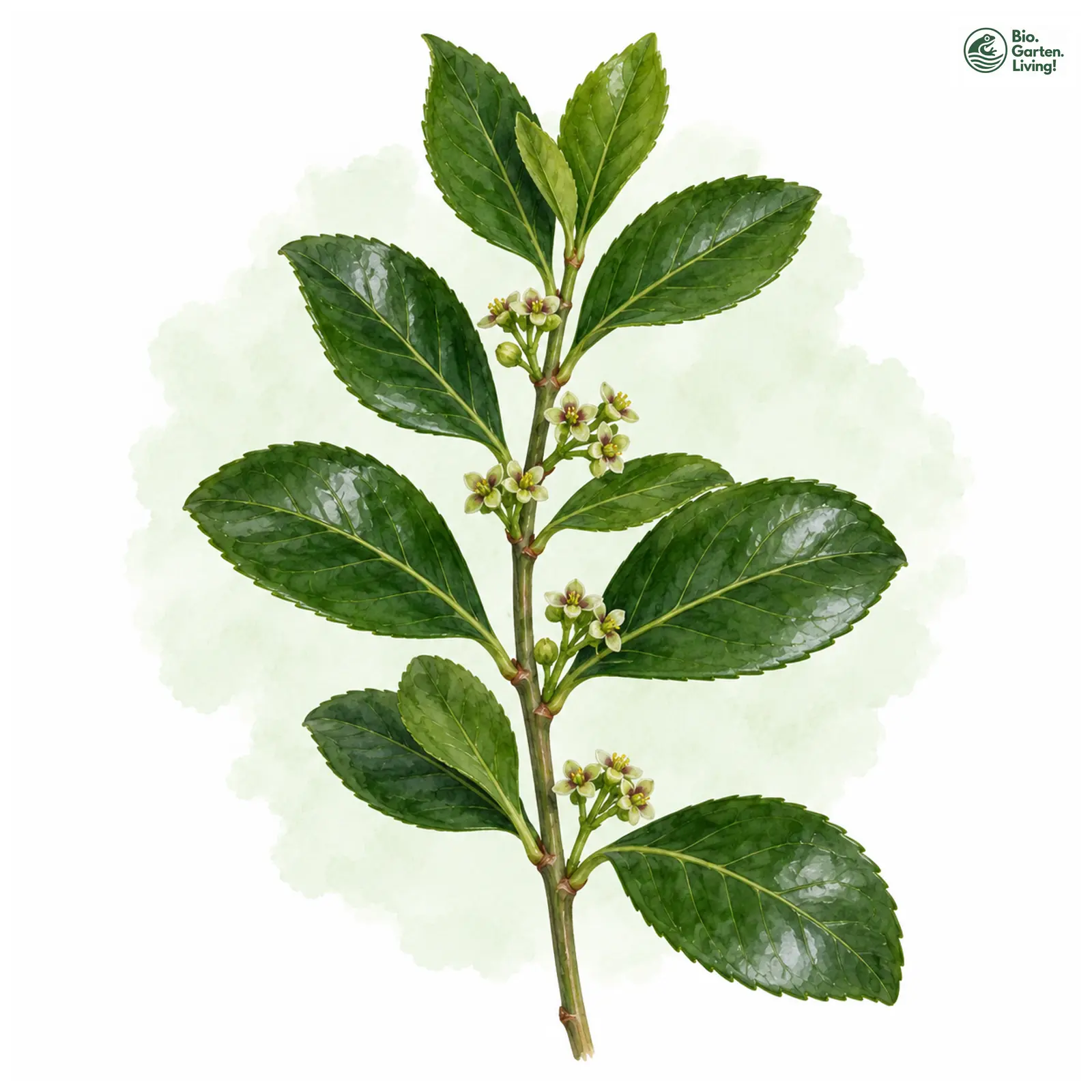 Aquarellzeichnung: Japanischer Spindelstrauch (Euonymus japonicus)