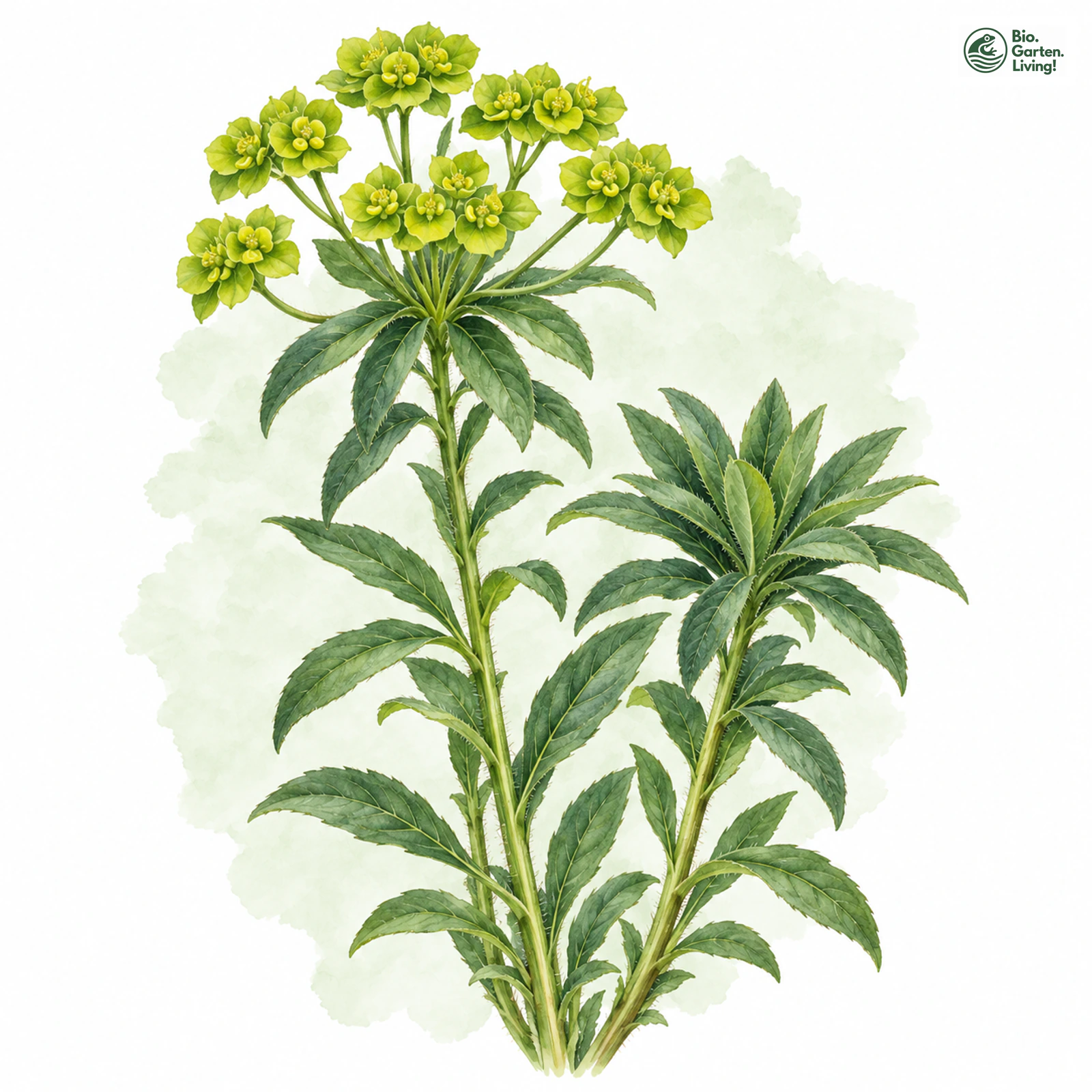 Aquarellzeichnung: Mandel-Wolfsmilch (Euphorbia amygdaloides)
