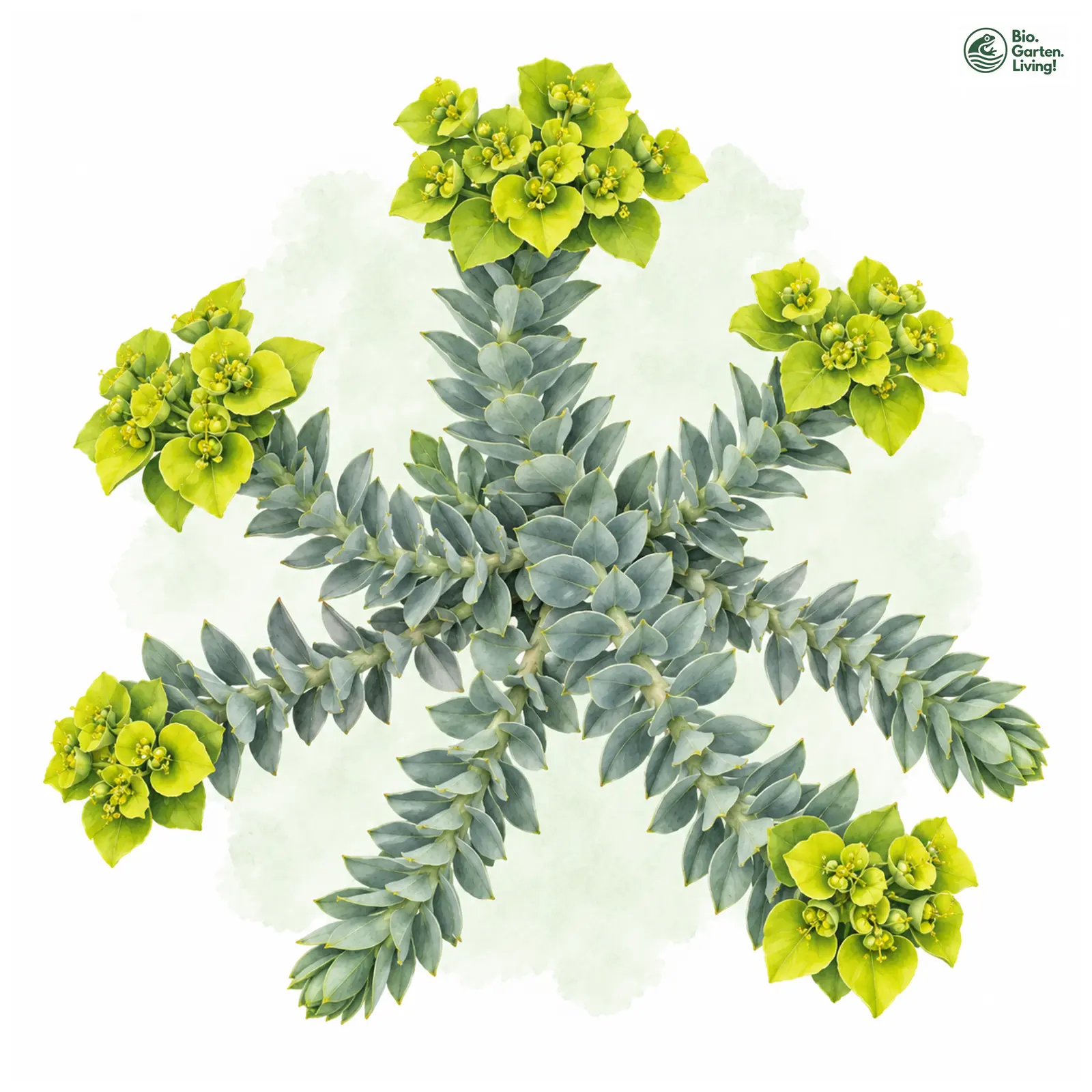 Aquarellzeichnung: Walzen-Wolfsmilch (Euphorbia myrsinites)