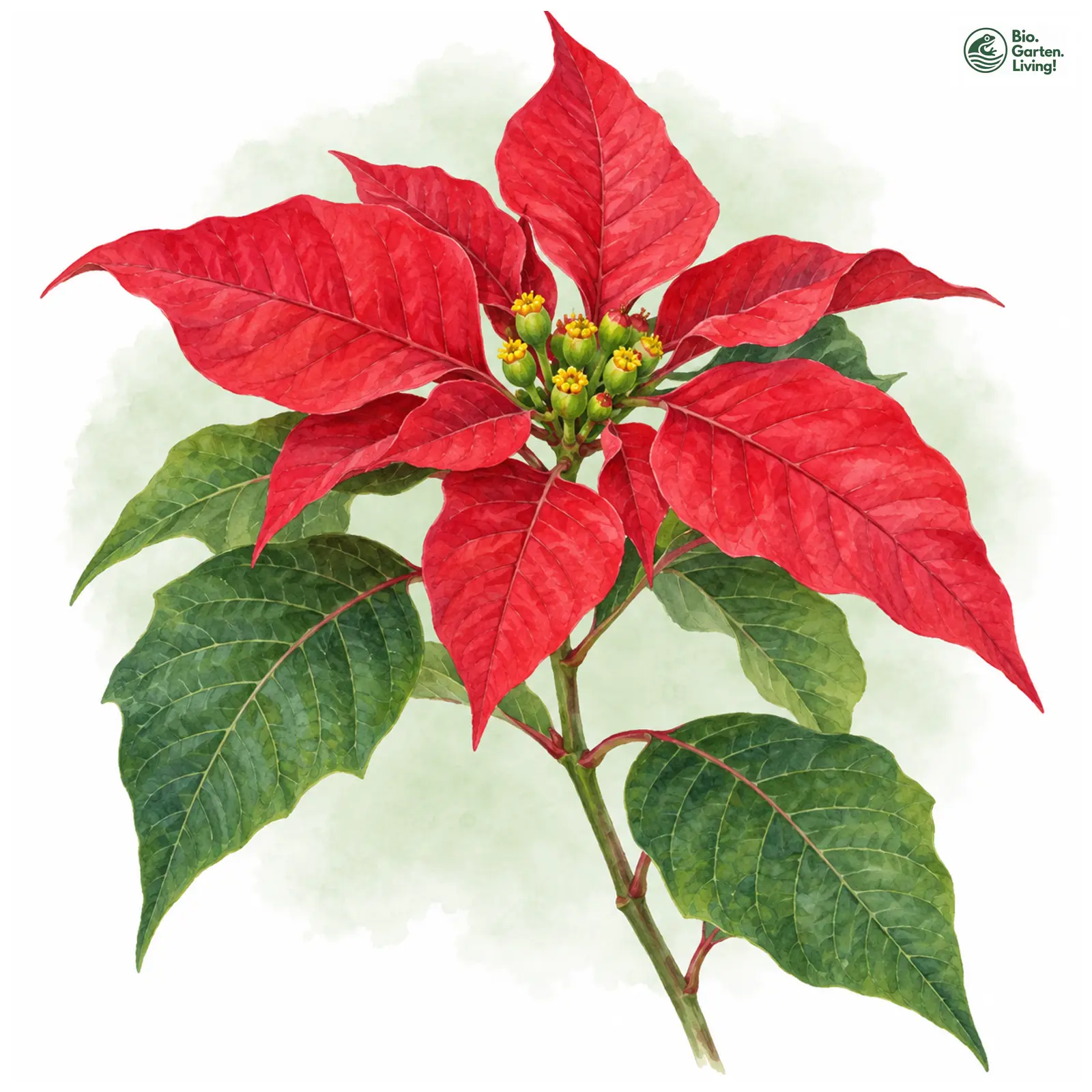 Aquarellzeichnung: Weihnachtsstern (Euphorbia pulcherrima)