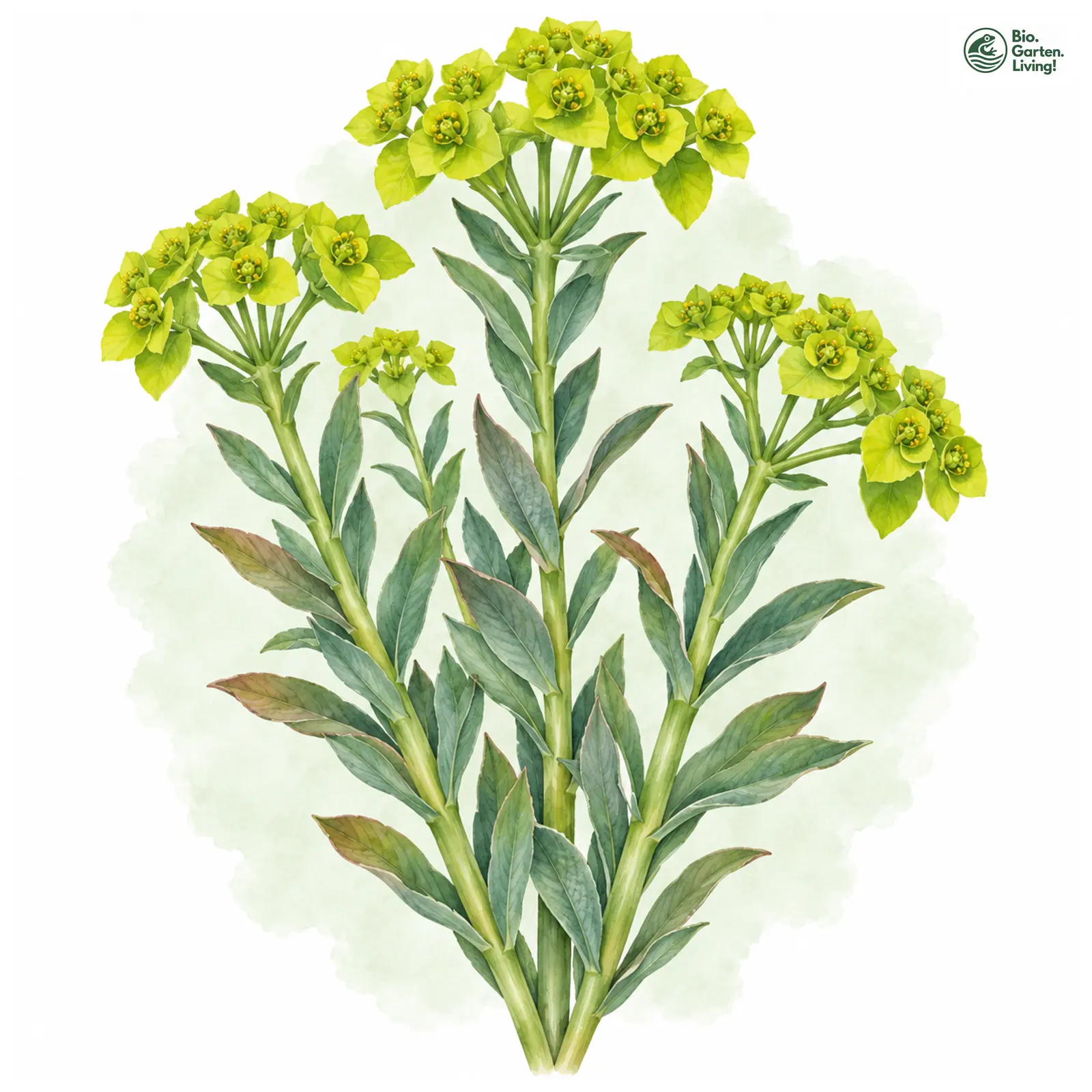 Aquarellzeichnung: Steife Wolfsmilch (Euphorbia rigida)