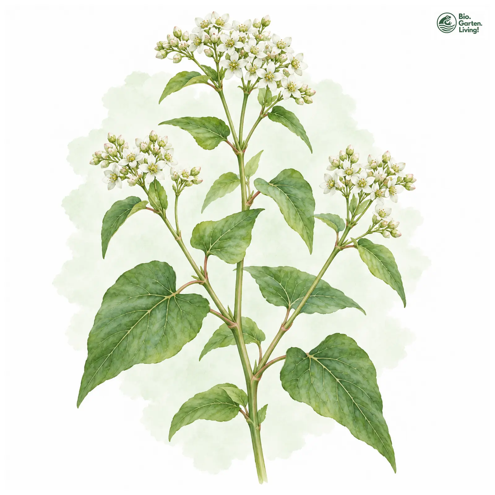 Aquarellzeichnung: Ausdauernder Baumspinat (Fagopyrum cymosum)