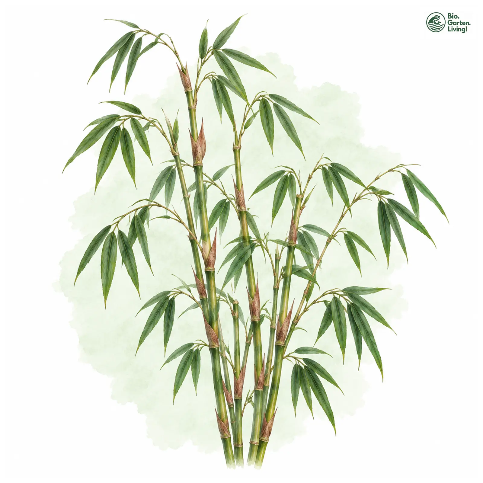 Aquarellzeichnung: Schirmbambus (Fargesia rufa)