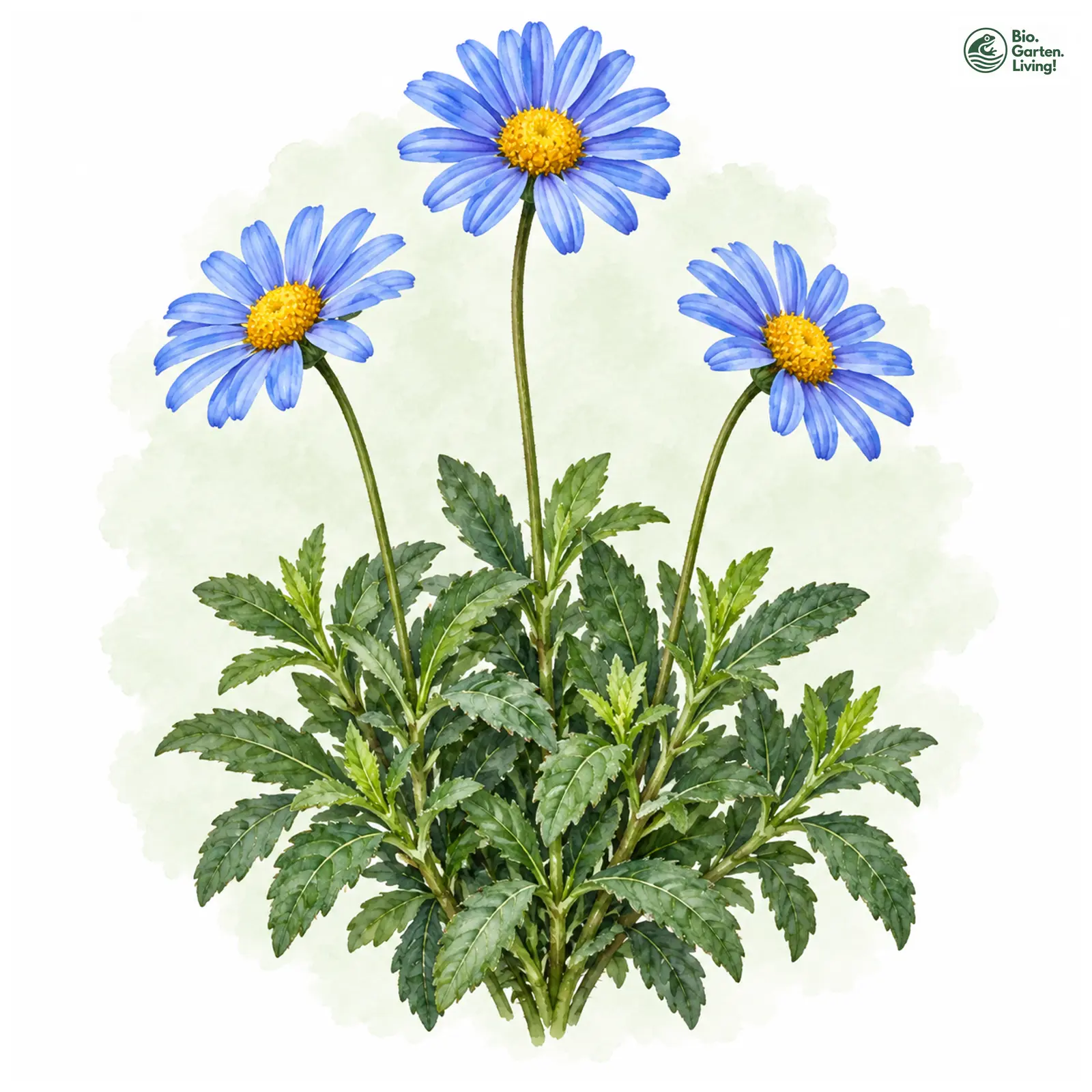 Aquarellzeichnung: Kapaster (Felicia amelloides)