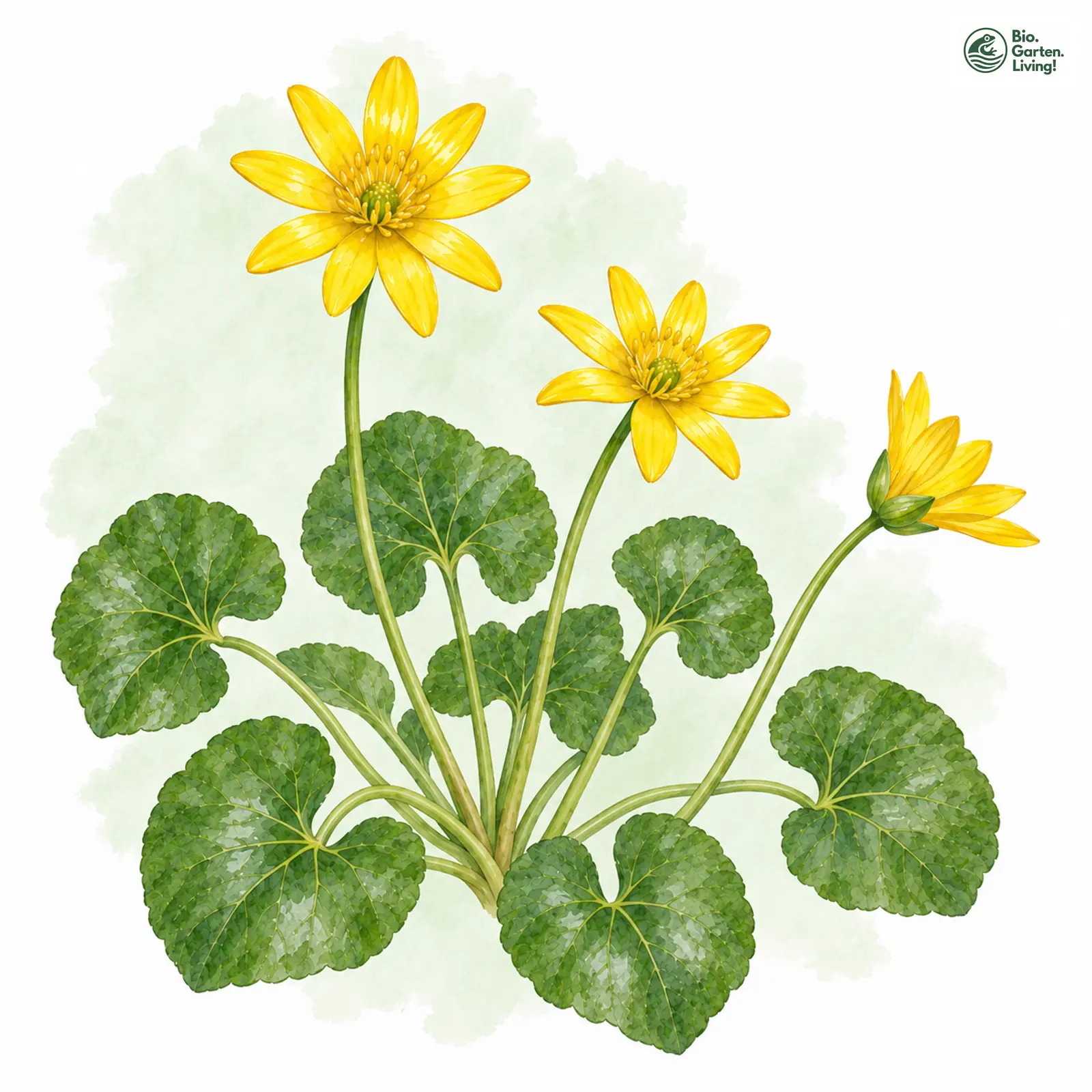 Aquarellzeichnung: Scharbockskraut (Ficaria verna (im weiteren Sinne))