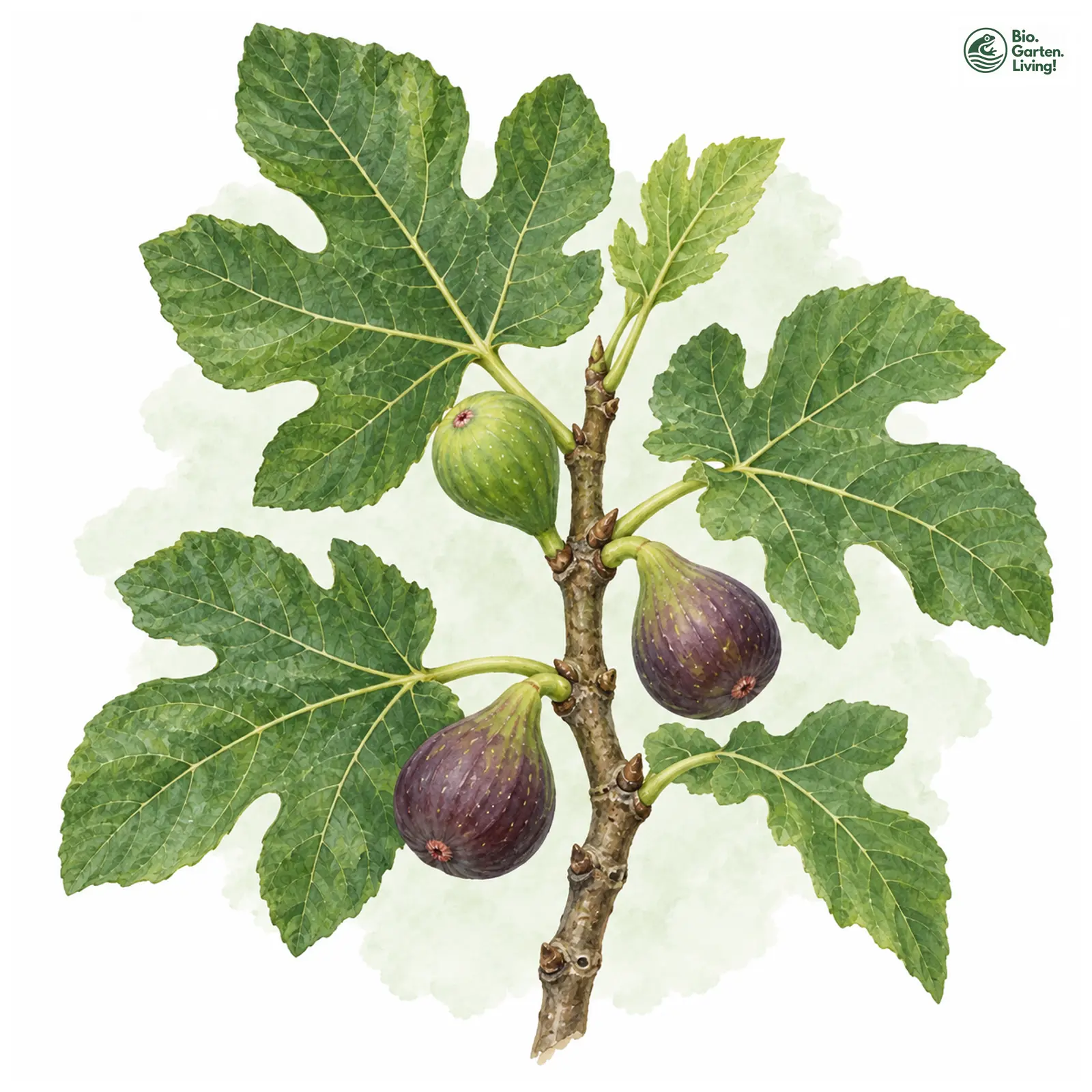 Aquarellzeichnung: Echte Feige (Ficus carica)