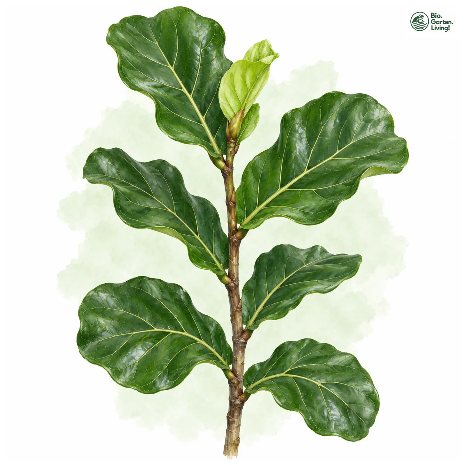 Aquarellzeichnung: Leier-Feige (Ficus lyrata)
