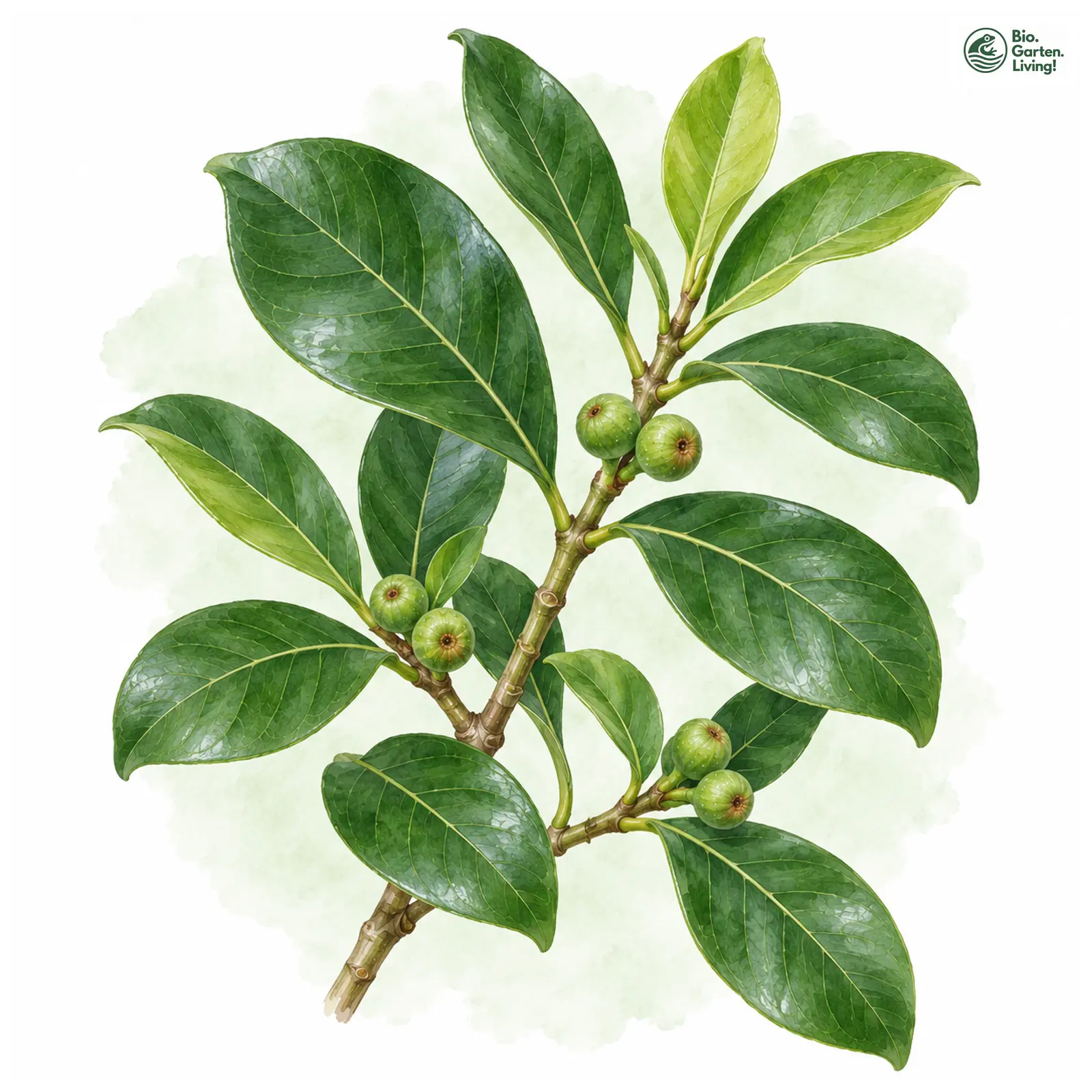 Aquarellzeichnung: Chinesische Feige (Ficus microcarpa)