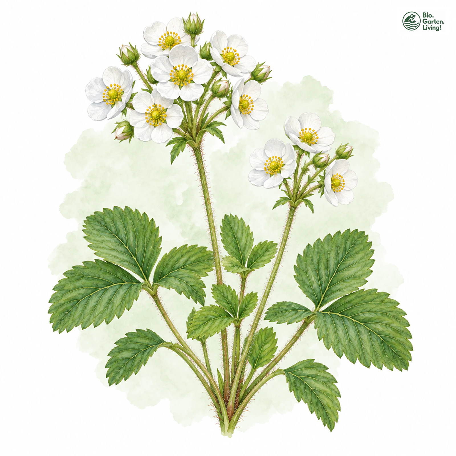 Aquarellzeichnung: Zimt-Erdbeere (Fragaria moschata)