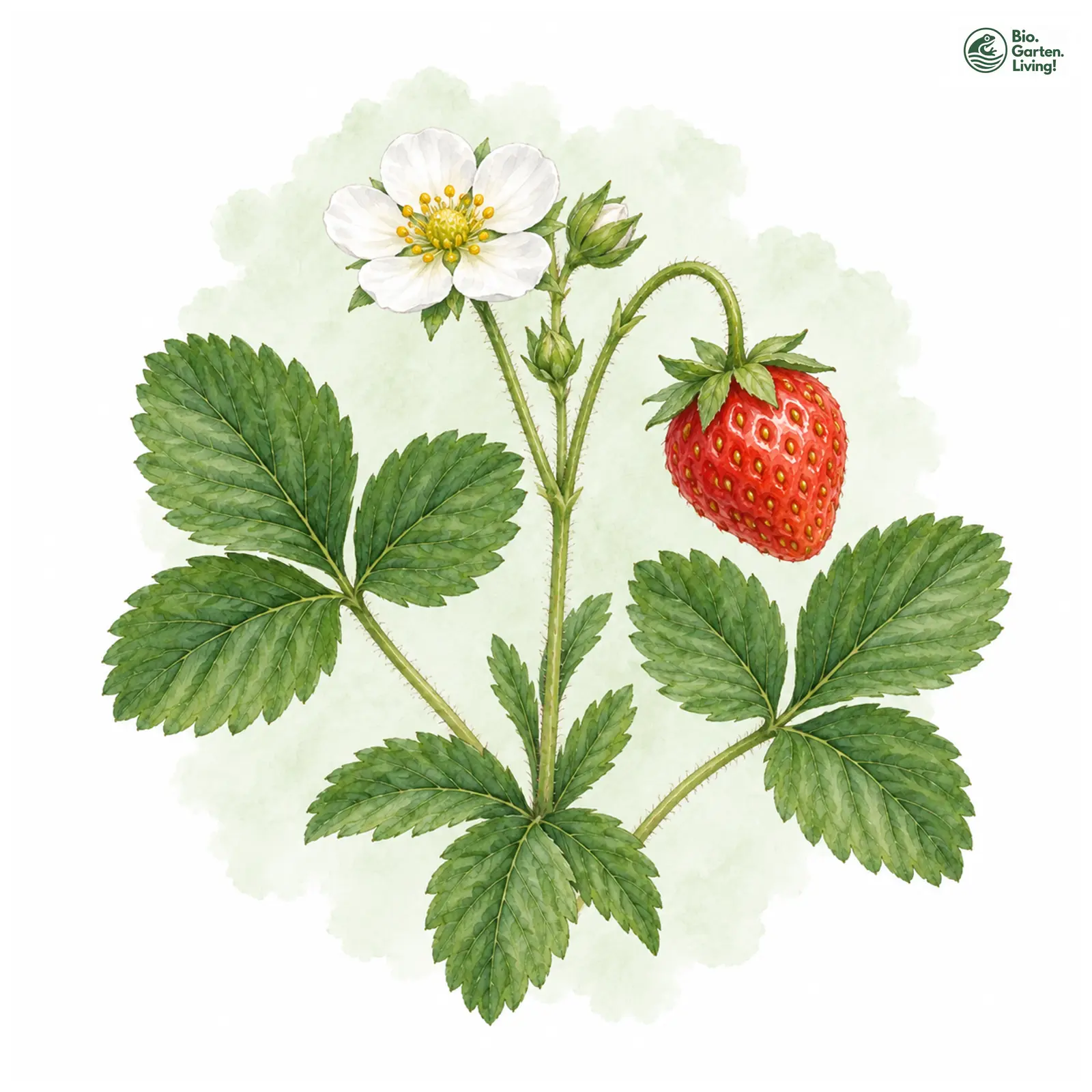 Aquarellzeichnung: Garten-Erdbeere (Fragaria × ananassa)