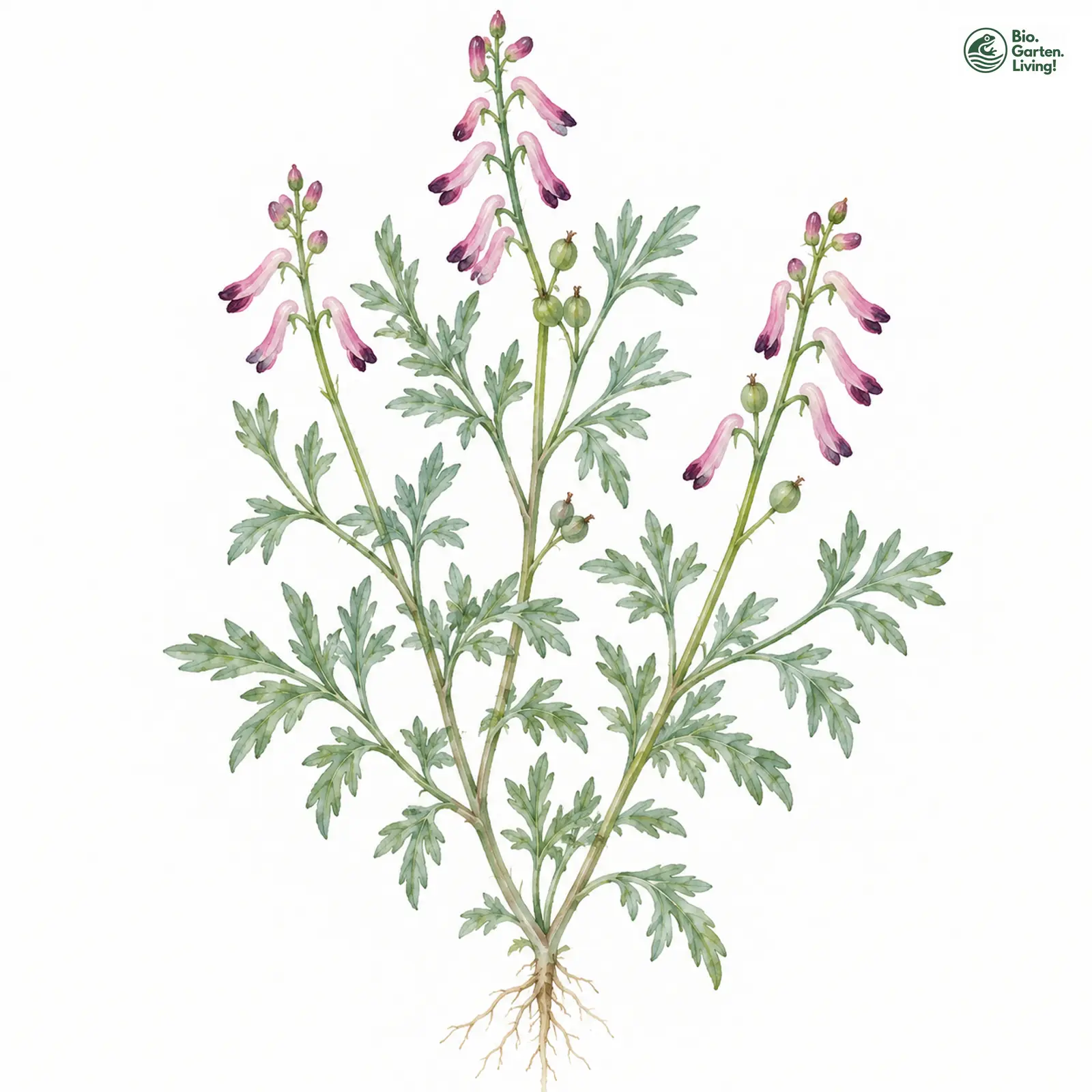 Aquarellzeichnung: Vaillant-Erdrauch (Fumaria vaillantii (im weiteren Sinne))