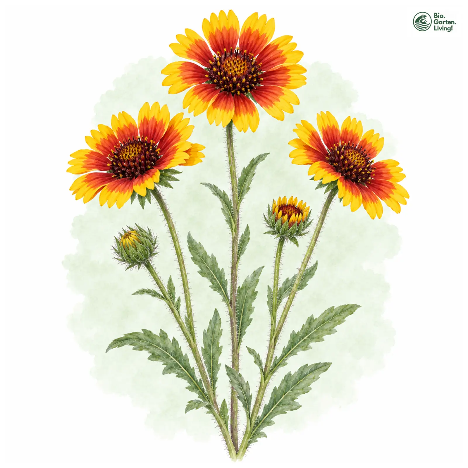 Aquarellzeichnung: Prärie-Kokardenblume (Gaillardia aristata)