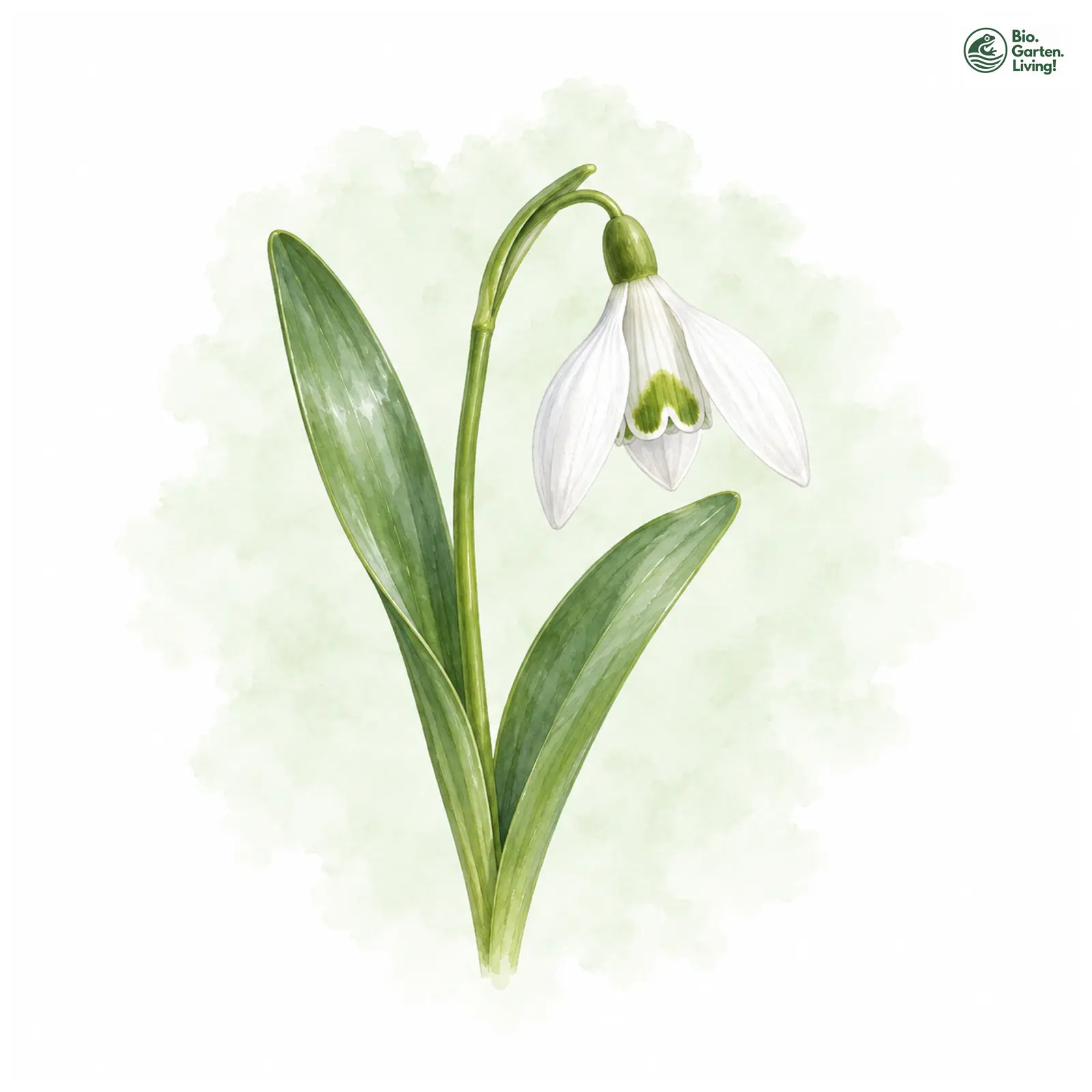 Aquarellzeichnung: Woronow-Schneeglöckchen (Galanthus woronowii)