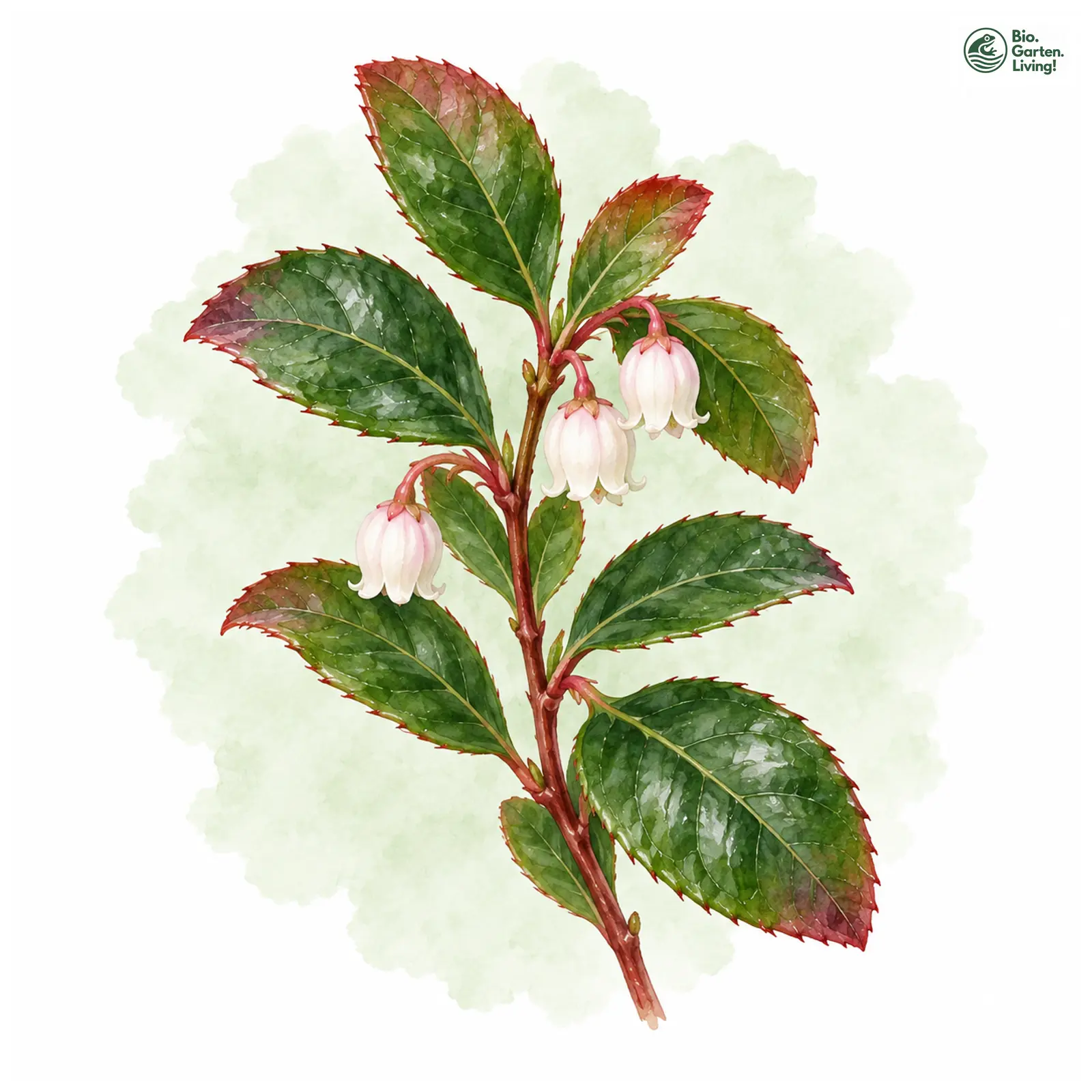 Aquarellzeichnung: Niedere Scheinbeere (Gaultheria procumbens)