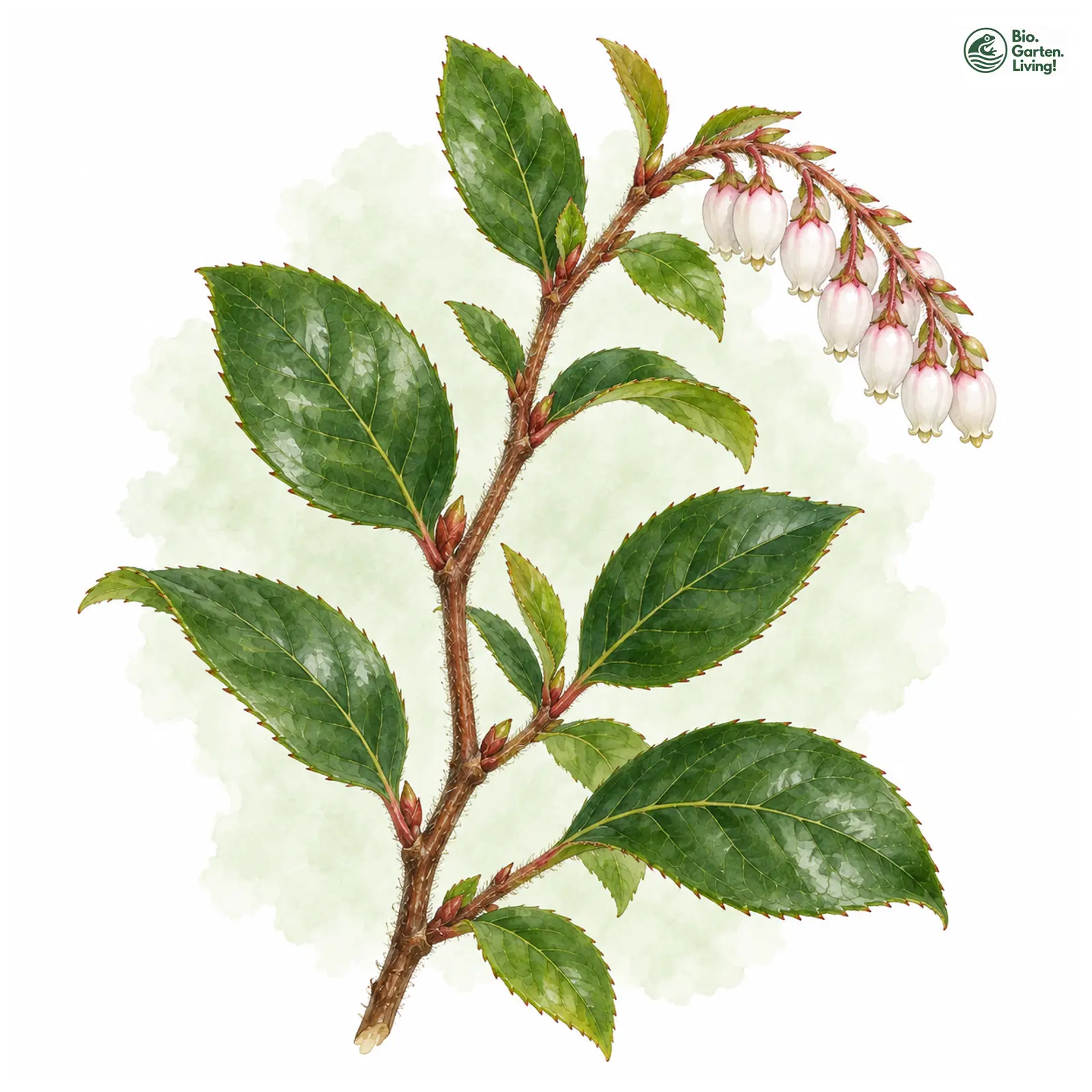 Aquarellzeichnung: Shallon-Scheinbeere (Gaultheria shallon)