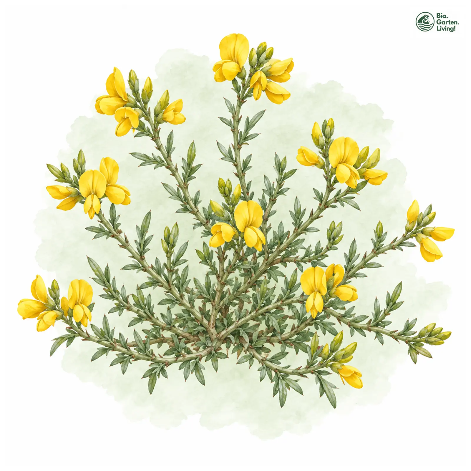 Aquarellzeichnung: Stein-Ginster (Genista lydia)
