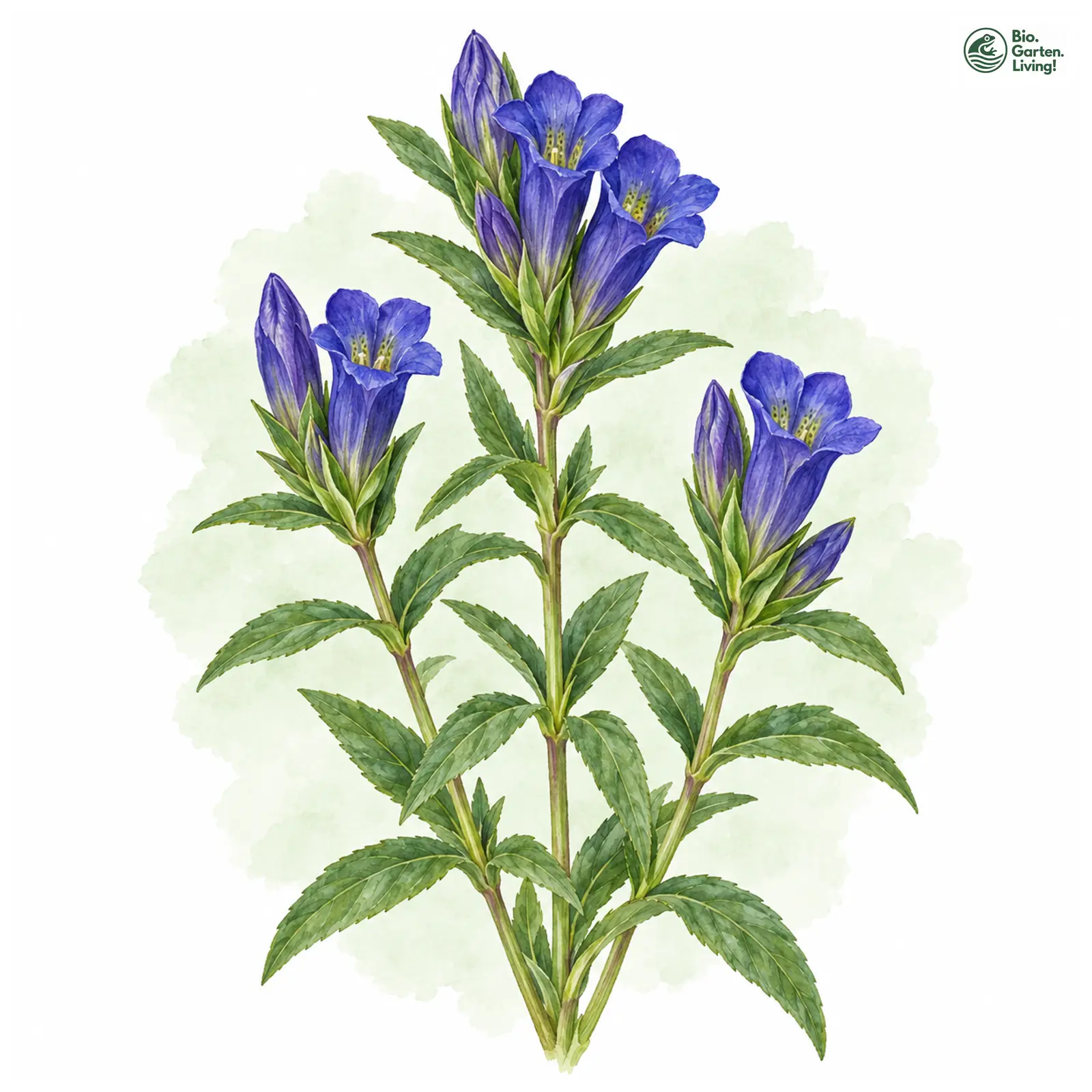 Aquarellzeichnung: Japanischer Herbstenzian (Gentiana scabra)
