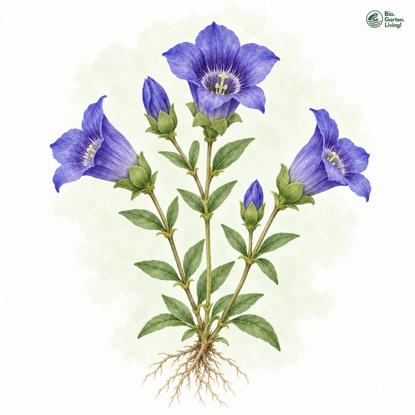 Aquarellzeichnung: Rauer Kranzenzian (Gentianella aspera)