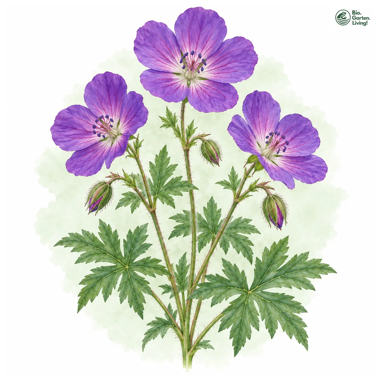 Aquarellzeichnung: Clarkes Storchschnabel (Geranium clarkei)