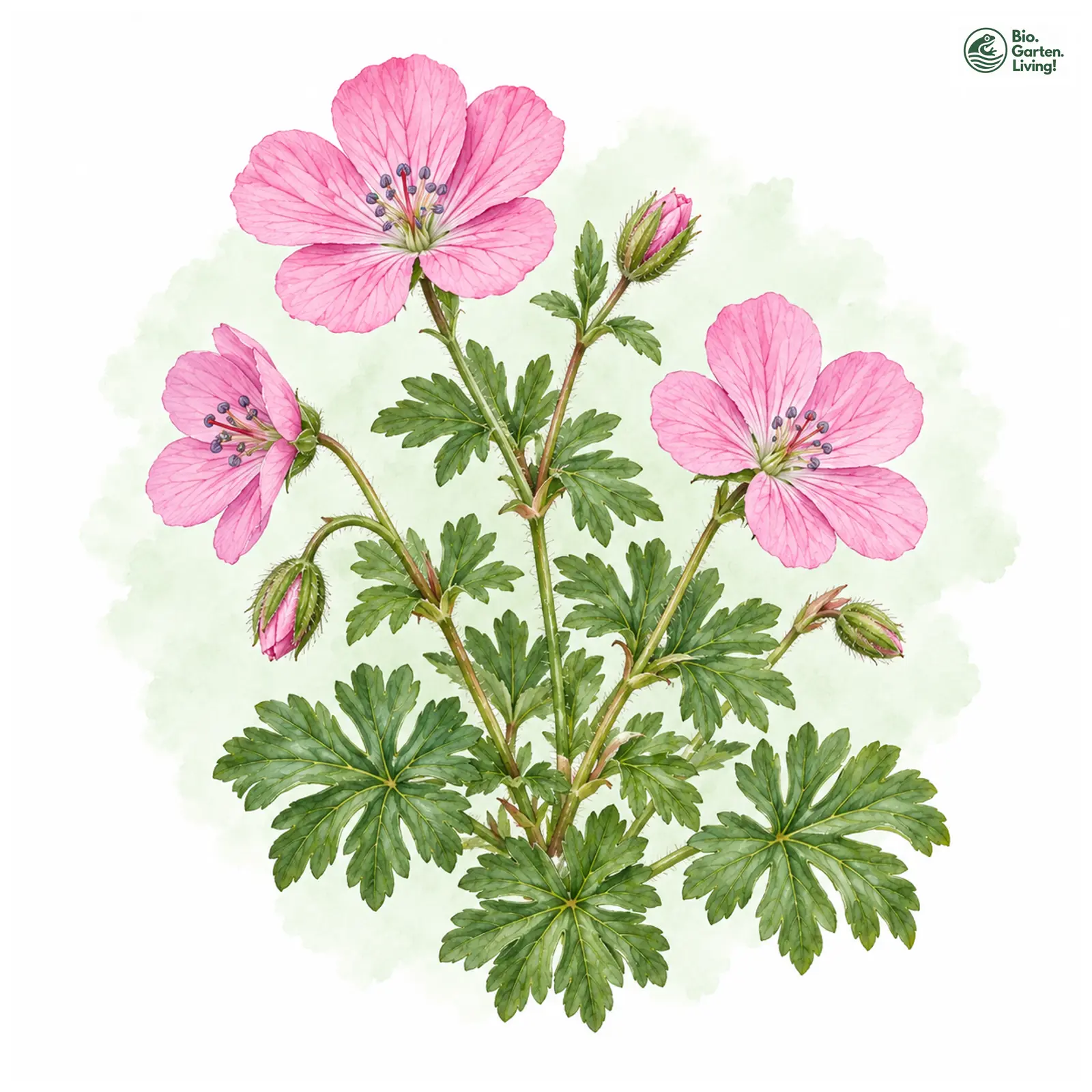 Aquarellzeichnung: Dalmatinischer Storchschnabel (Geranium dalmaticum)