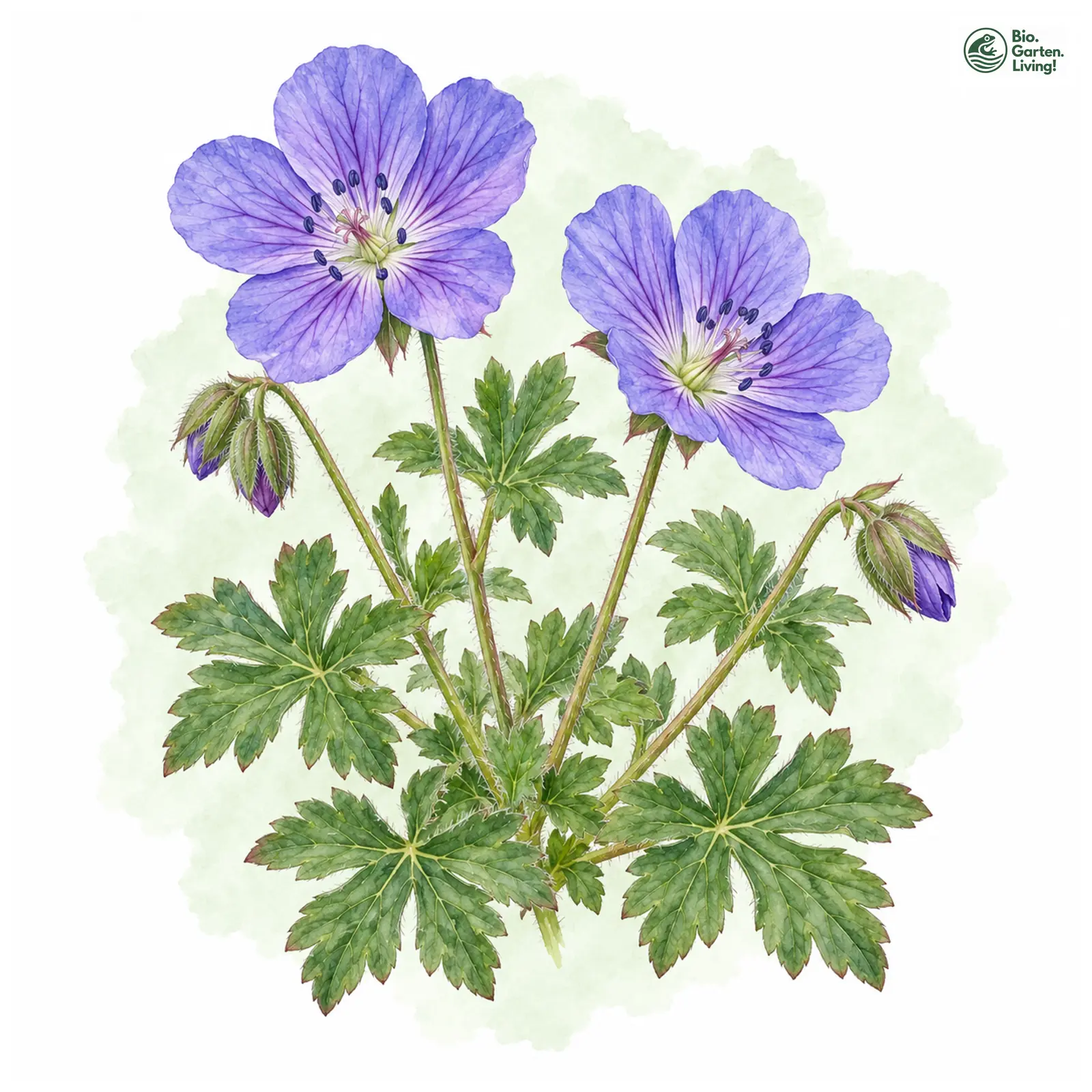 Aquarellzeichnung: Himalaja-Storchschnabel (Geranium himalayense)