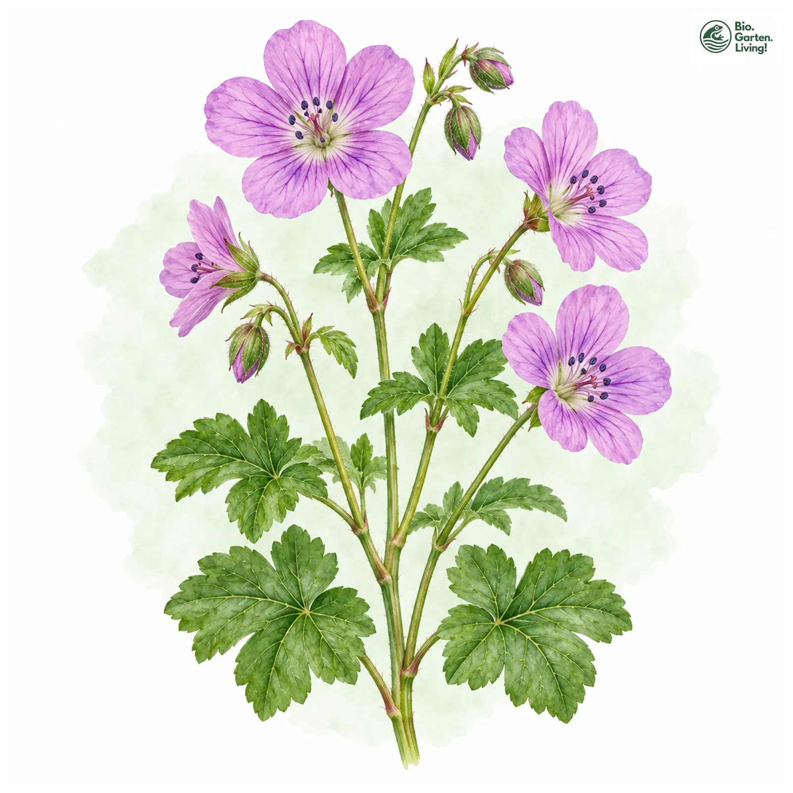 Aquarellzeichnung: Knotiger Storchschnabel (Geranium nodosum)
