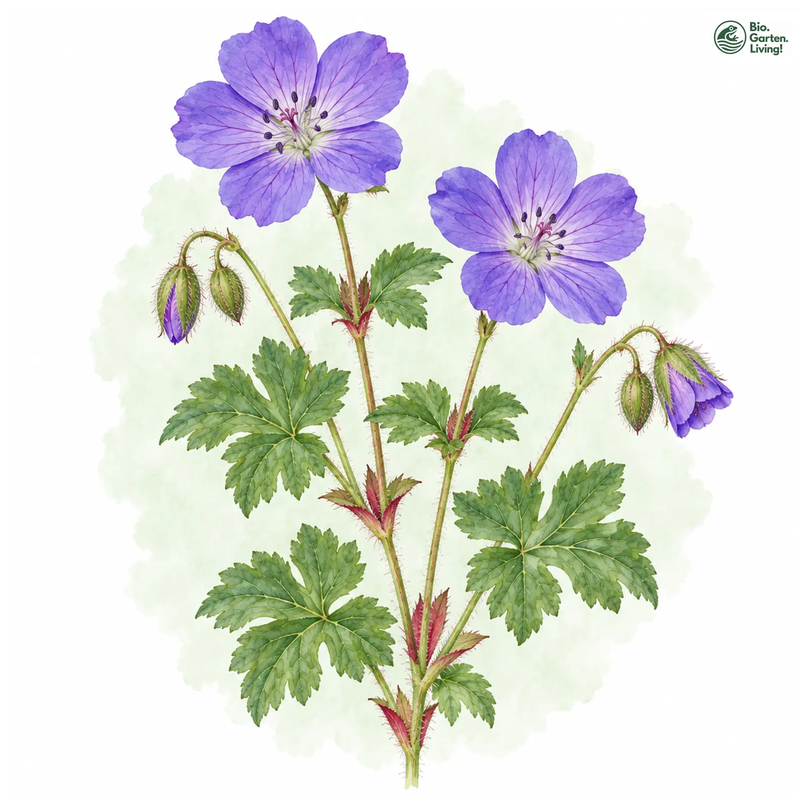 Aquarellzeichnung: Wallichis Storchschnabel (Geranium wallichianum)