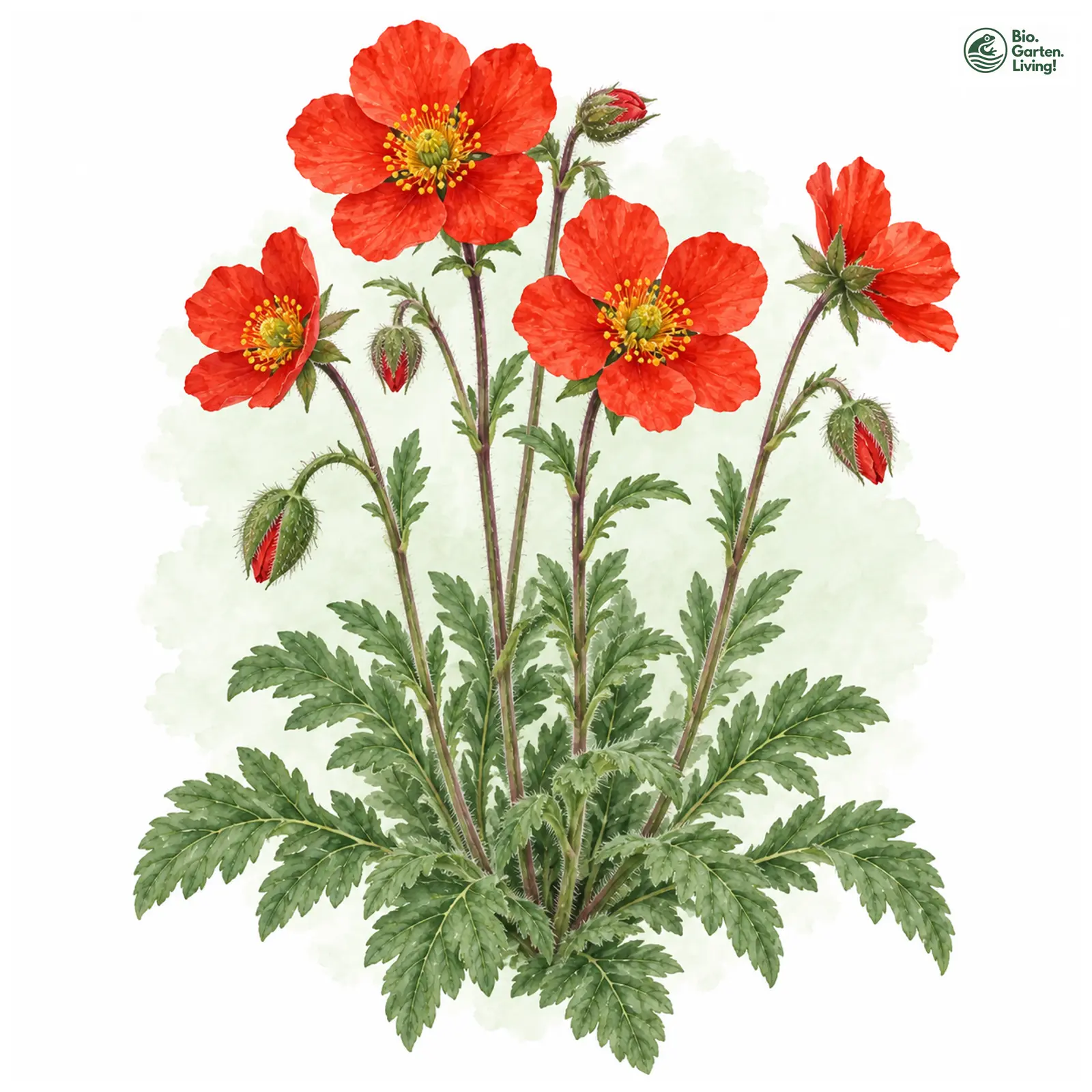 Aquarellzeichnung: Chilenische Nelkenwurz (Geum chiloense)
