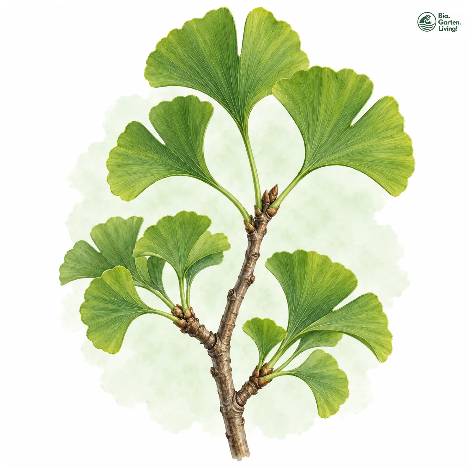 Aquarellzeichnung: Ginkgobaum (Ginkgo biloba)