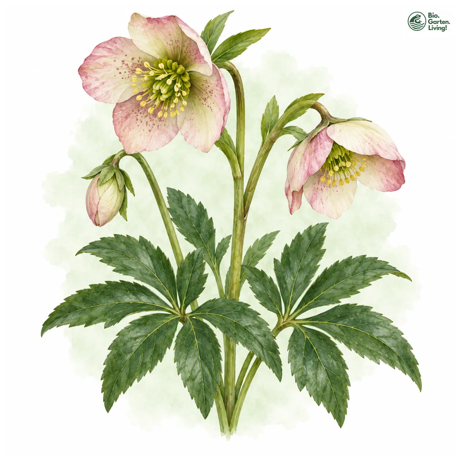 Aquarellzeichnung: Orientalische Nieswurz (Helleborus orientalis)