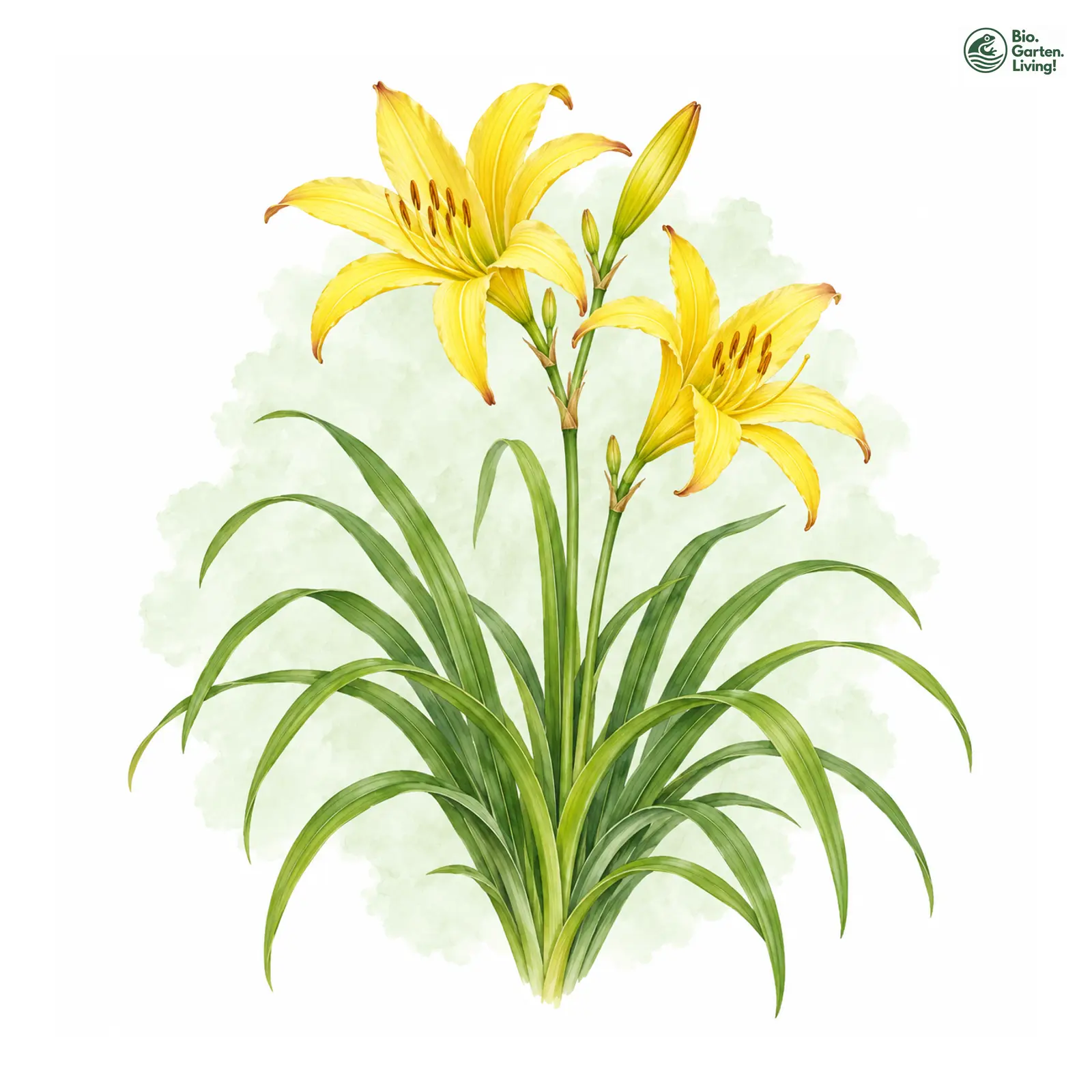 Aquarellzeichnung: Zitronen-Taglilie (Hemerocallis citrina)