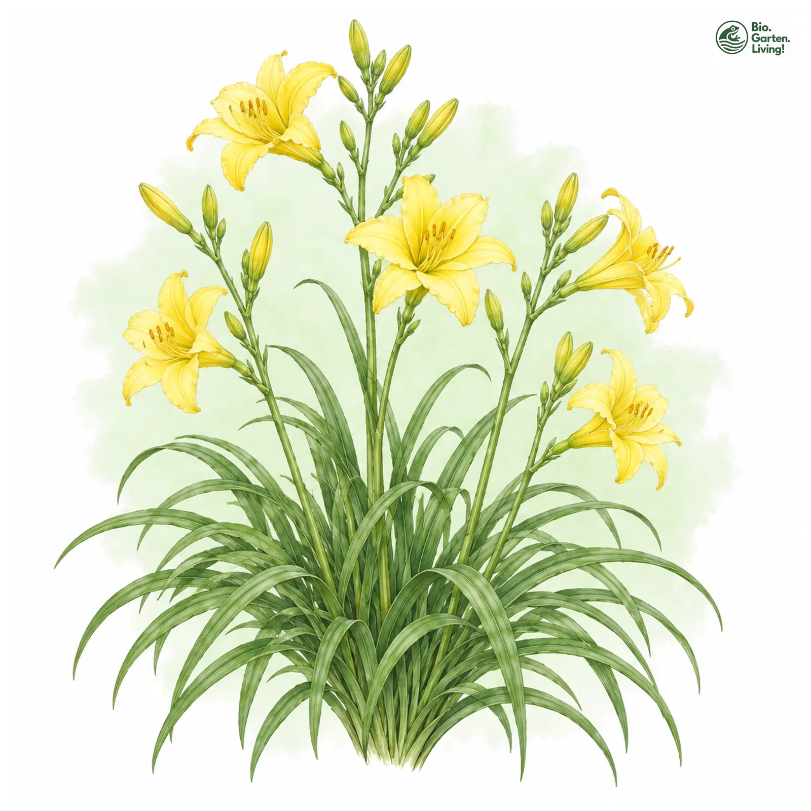 Aquarellzeichnung: Frühe-Wiesen-Taglilie (Hemerocallis lilioasphodelus)
