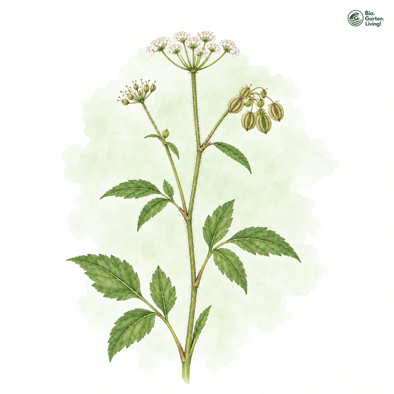 Aquarellzeichnung: Österreichische Bärenklau (Heracleum austriacum)