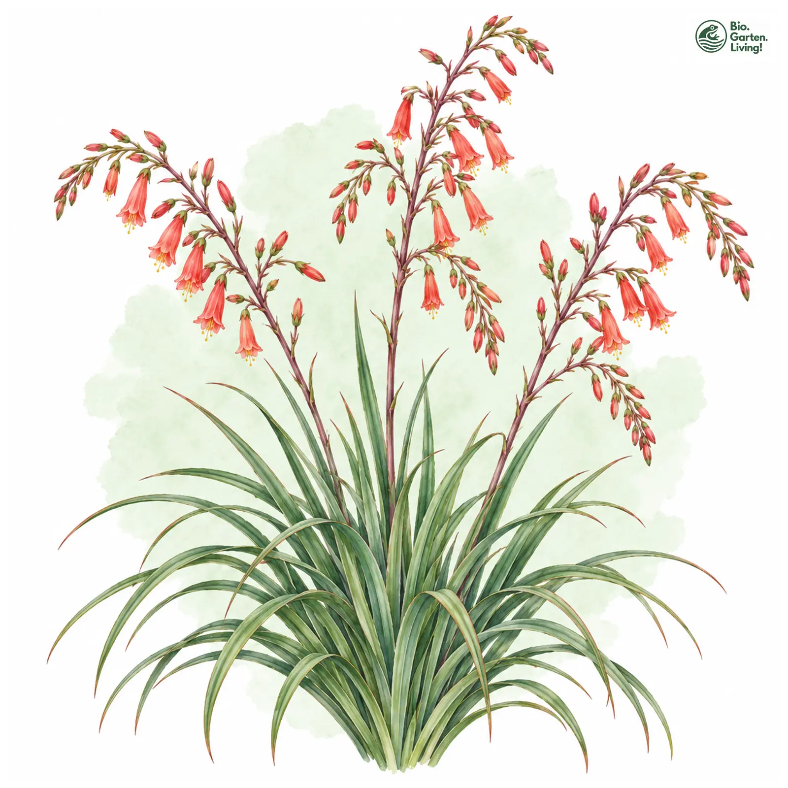 Aquarellzeichnung: Rote Yucca (Hesperaloe parviflora)
