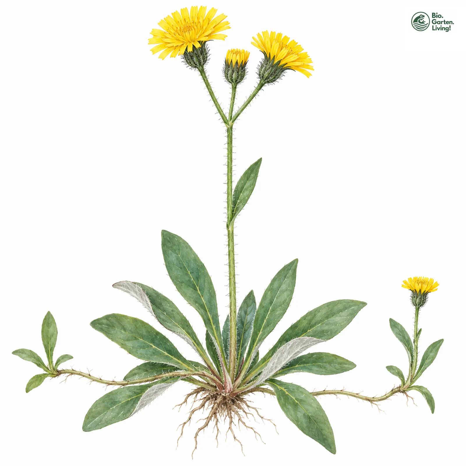 Aquarellzeichnung: Gabelästiges Habichtskraut (Hieracium acutifolium)