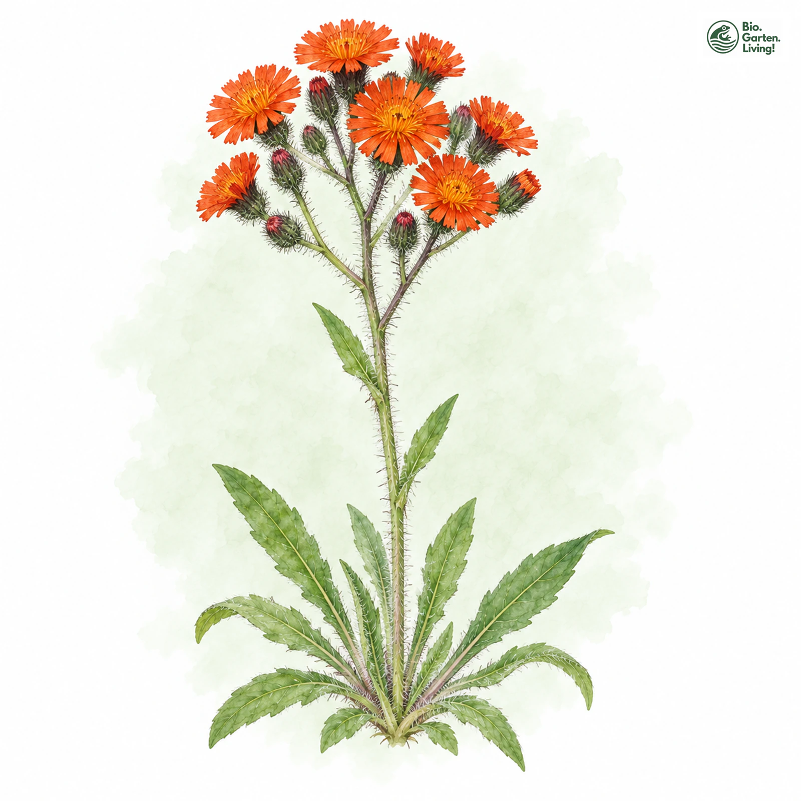 Aquarellzeichnung: Orangerotes Habichtskraut (Hieracium aurantiacum)