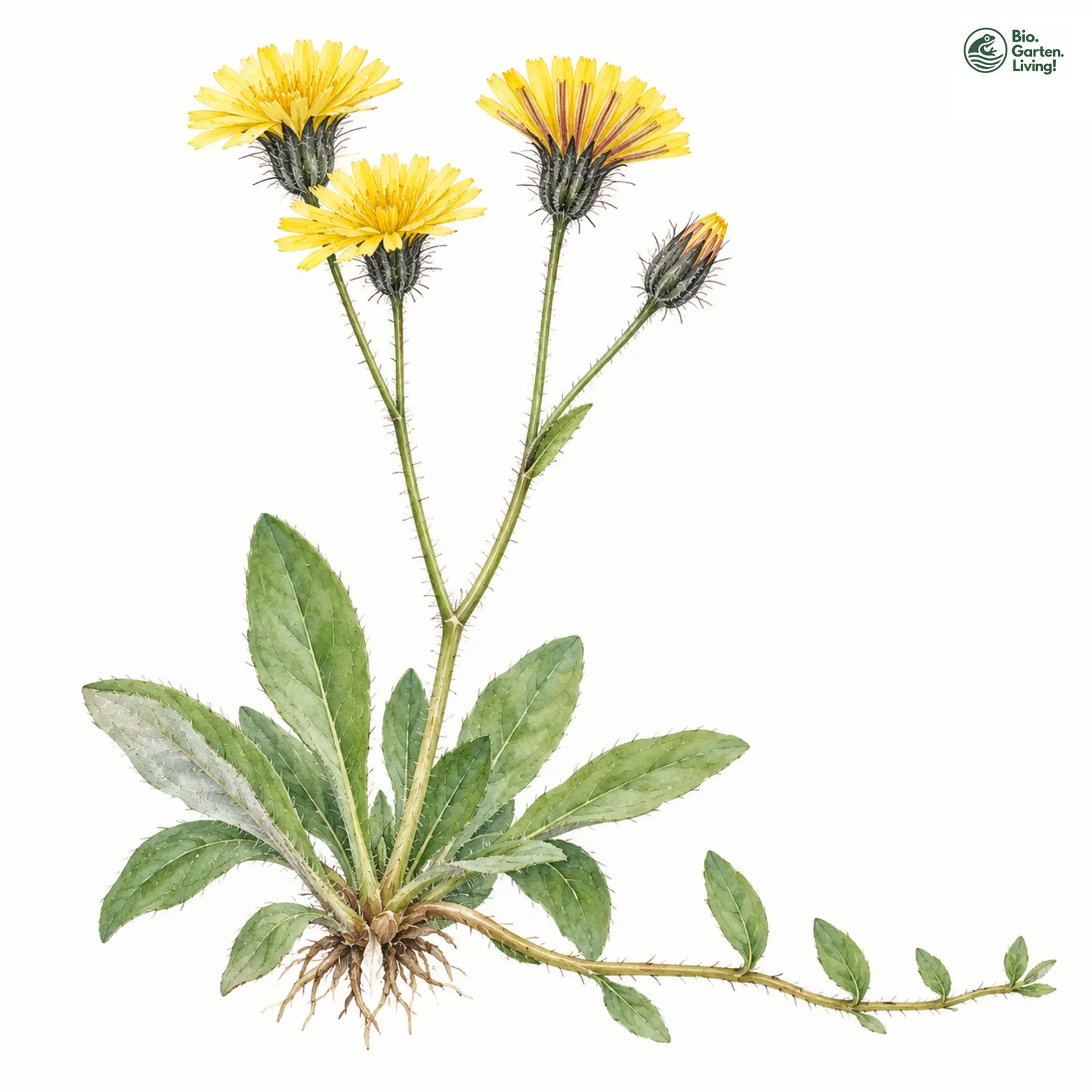 Aquarellzeichnung: Tiefgabeliges Habichtskraut (Hieracium basifurcum)