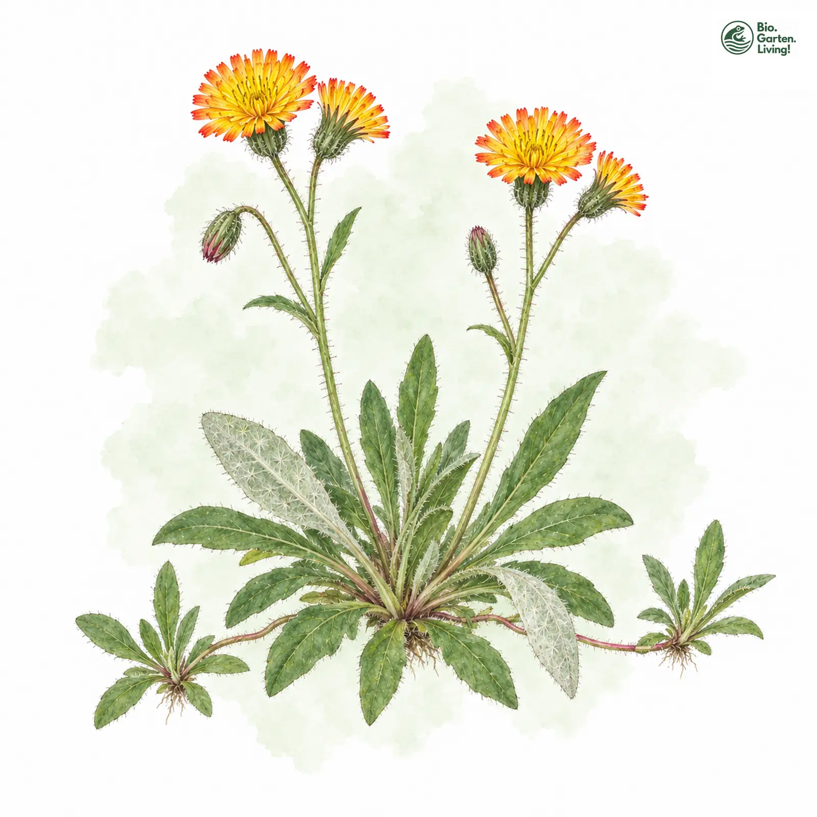 Aquarellzeichnung: Unauffälliges Habichtskraut (Hieracium latisquamiforme)