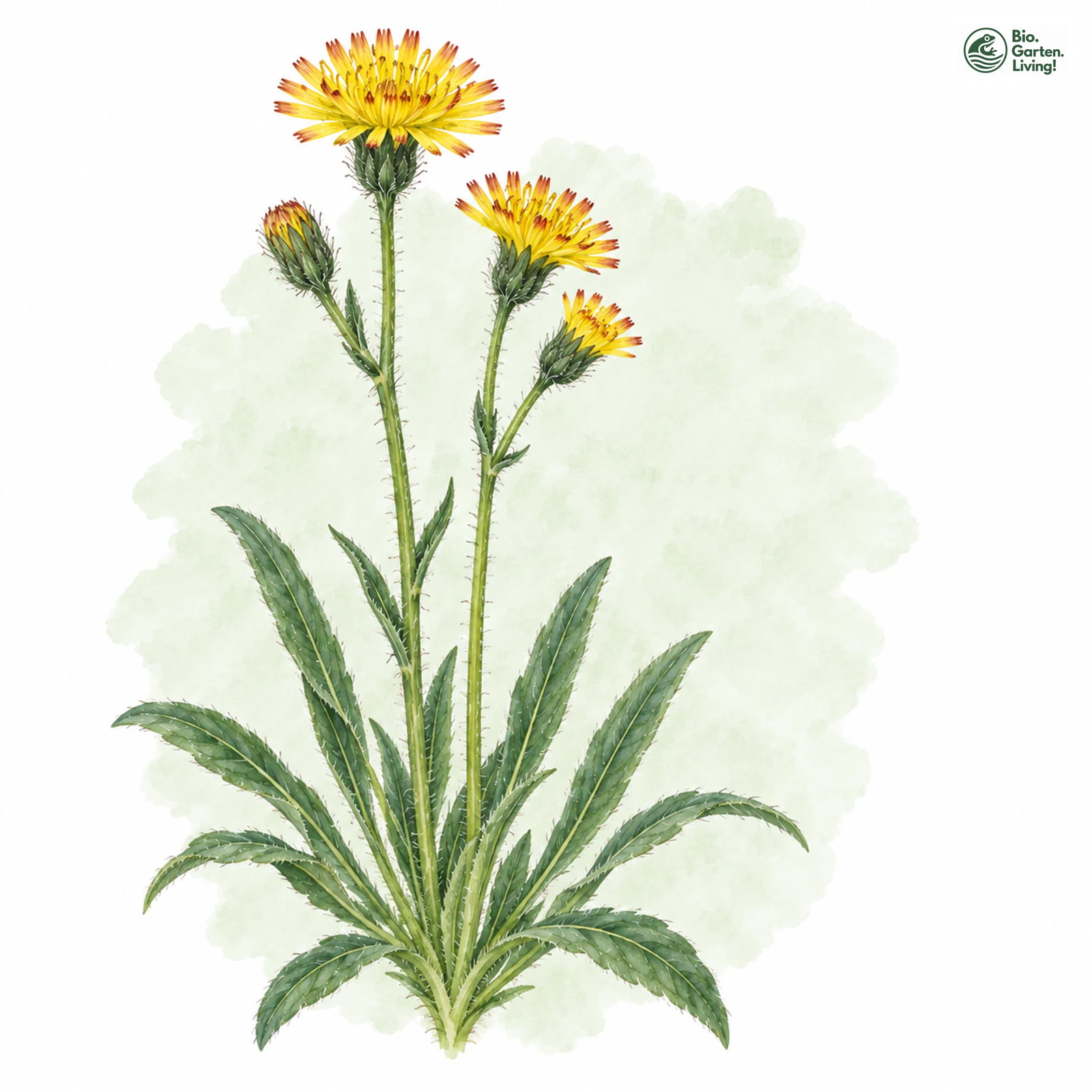 Aquarellzeichnung: Mausohrähnliches Habichtskraut (Hieracium pilosellinum)
