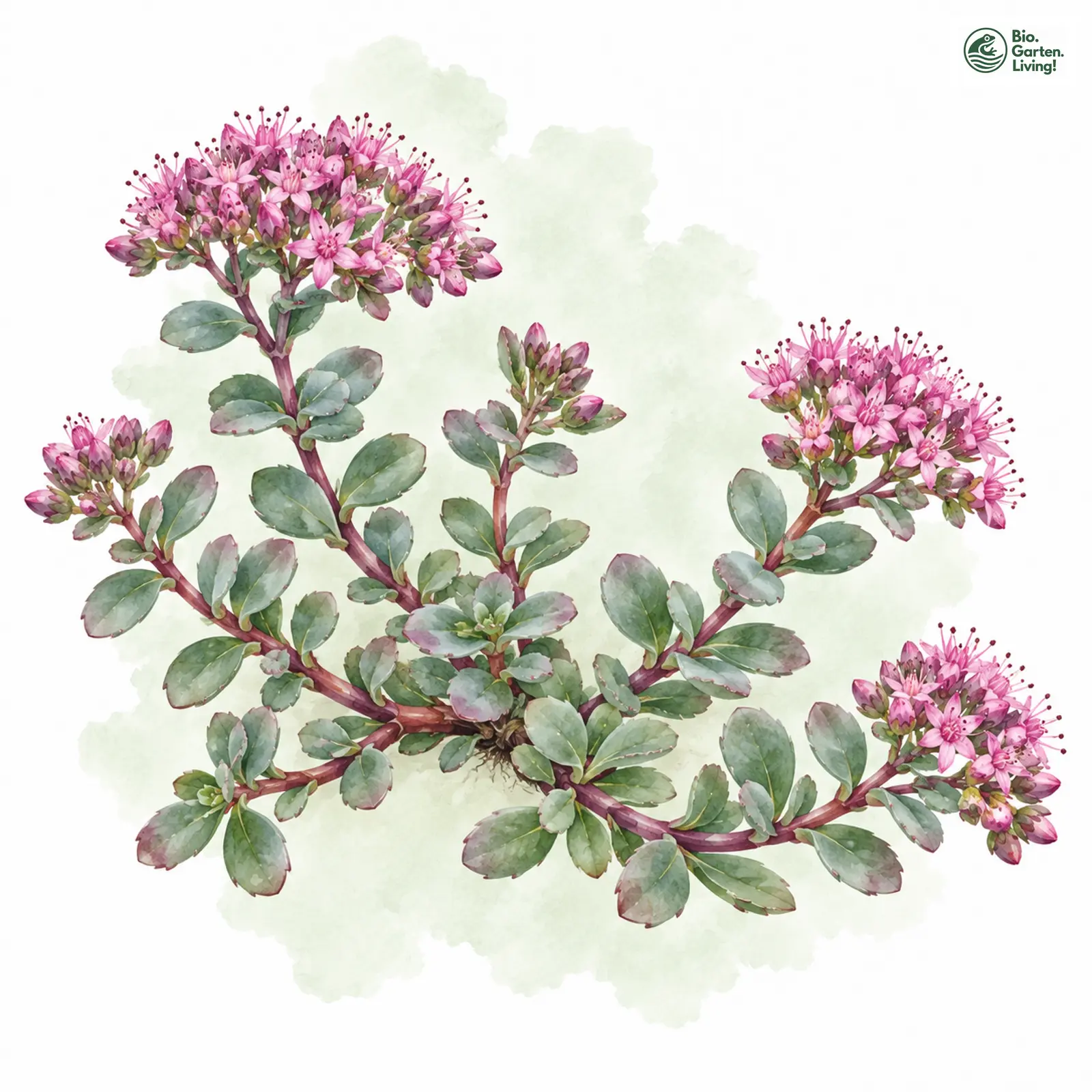 Aquarellzeichnung: Japanische Fetthenne (Hylotelephium cauticola)